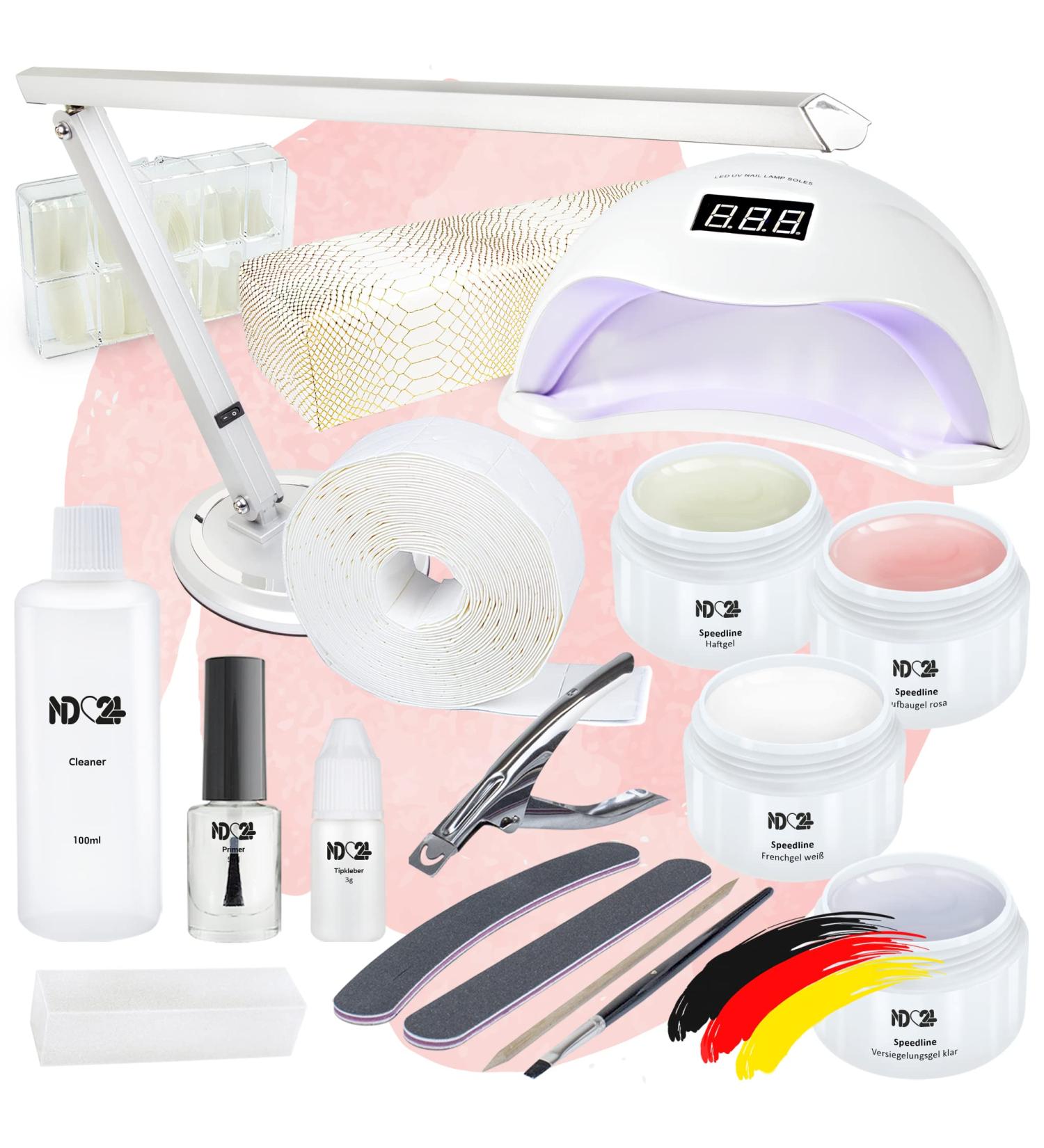 ND24 Naildesign Gel Nails Starter Set - Complete 18-Piece Kit with LED Lamp & Accessories - Made in Germany for Beginners - International Shipping Available - Buy Online on GoSupps.com