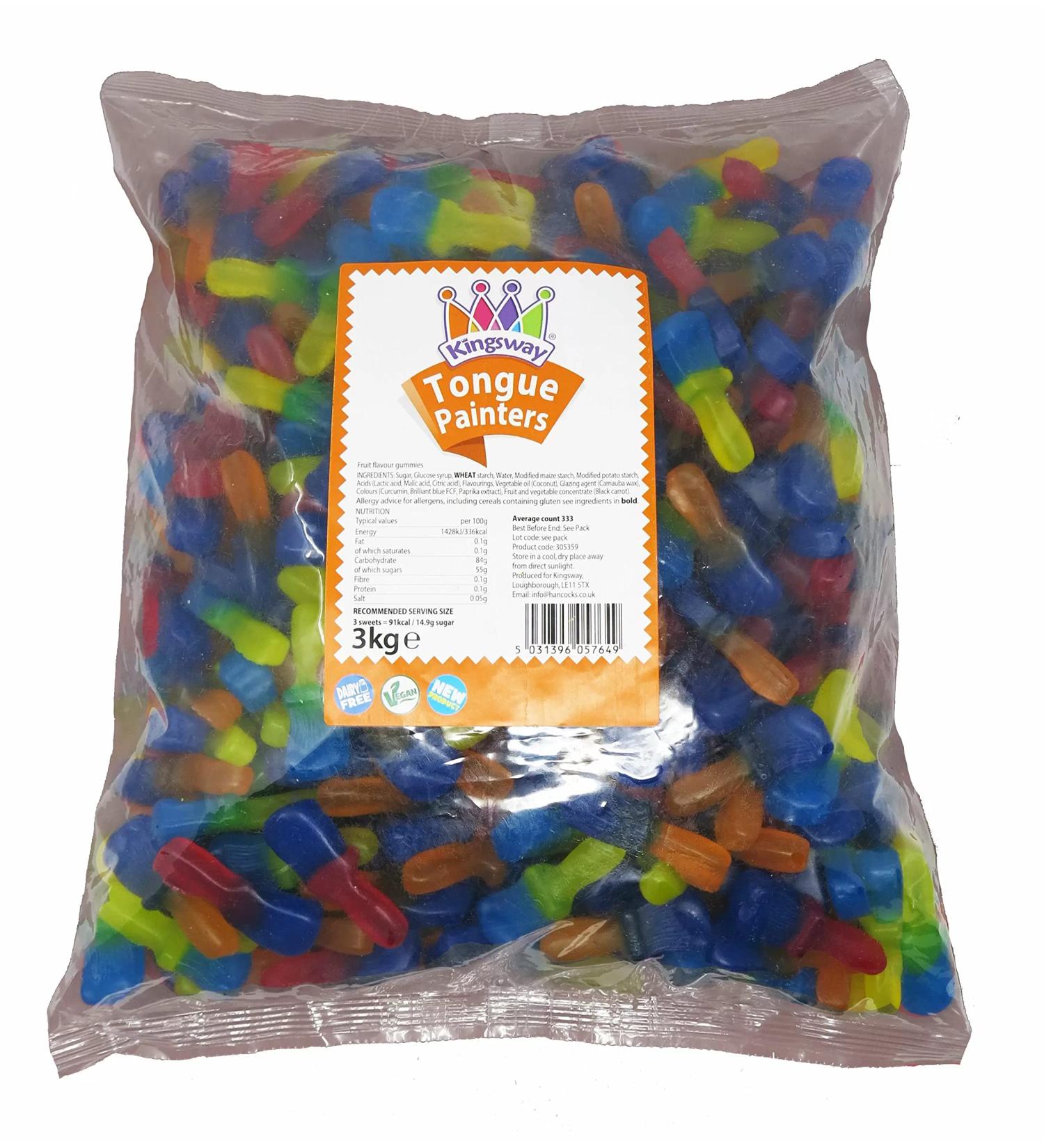 Kingsway Vegan Tongue Painters Sweets - 3kg Fruit Flavour Gummies (1x 3kg Bag) - Buy Online on GoSupps.com