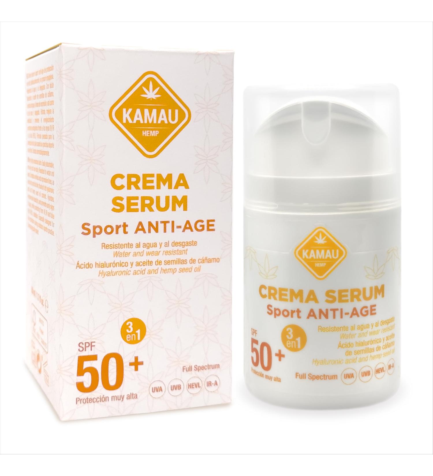 Kamau Anti-Aging Cream Serum SPF 50+ 50 ml - Sports Sun Protection Water Resistant Moisturizing with Hyaluronic Acid and Hemp Seed Oil Anti-Wrinkle and Antioxidant. - Buy Online on GoSupps.com