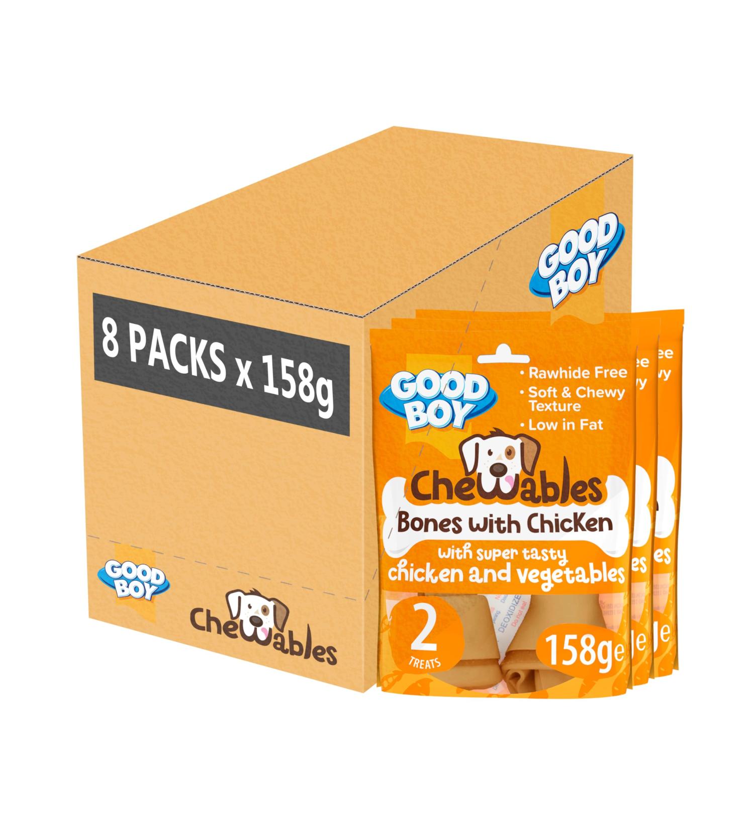 Good Boy Chewables Chicken Medium Bones- Natural Dog Treats - Low Fat & Rawhide Free - Bulk Box - 8 x 158g Chicken 1 count (Pack of 8) - Buy Online on GoSupps.com