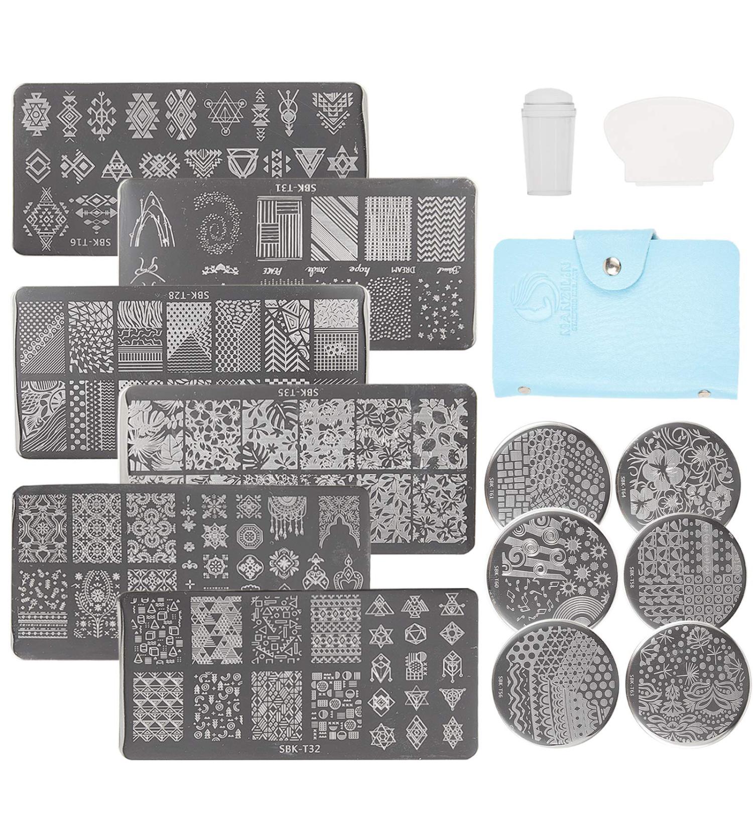 Niceneeded Nail Art Stamping Kit - 12 Designs with Rectangle & Round Plates | DIY Nail Art Tools for Creative Decoration - Buy Online on GoSupps.com