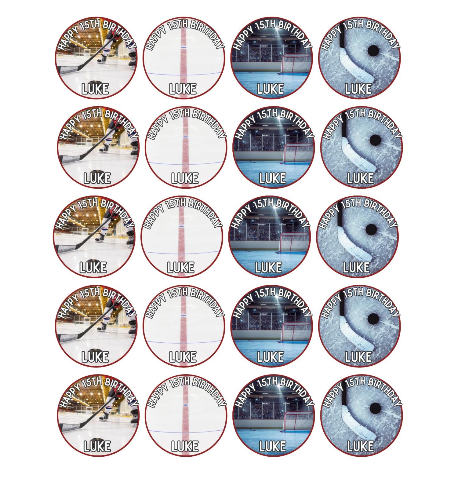 edible 20 x Ice Hockey theme cupcake toppers UNCUT BIRTHDAY/ (wafer card)