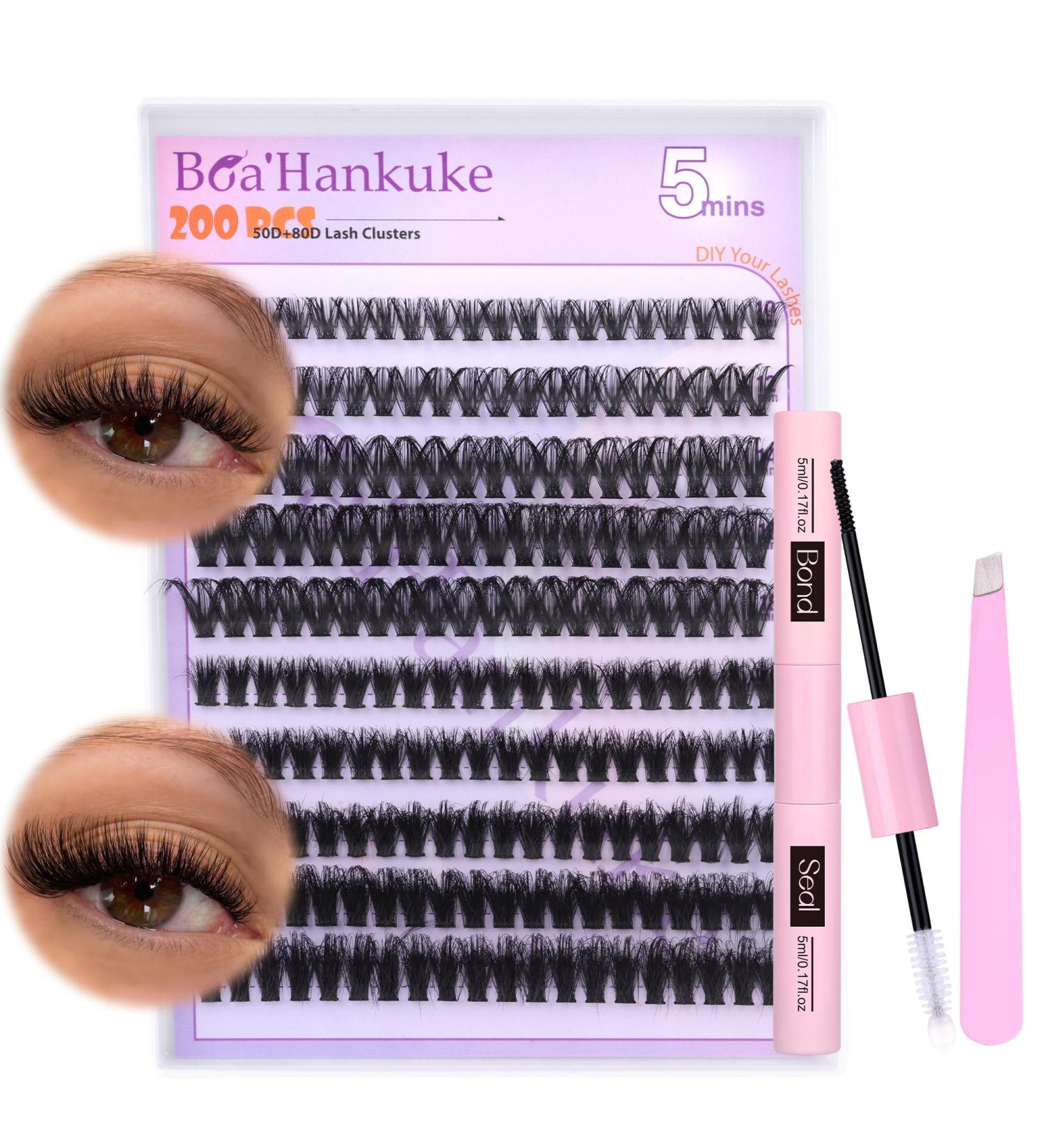 Boahankuke 2 Style Cluster Lashes Extension Kit - D Curl Natural Individual Volume Eyelashes with Bond and Seal Glue - 200PCS 10-18MM - Buy Online on GoSupps.com