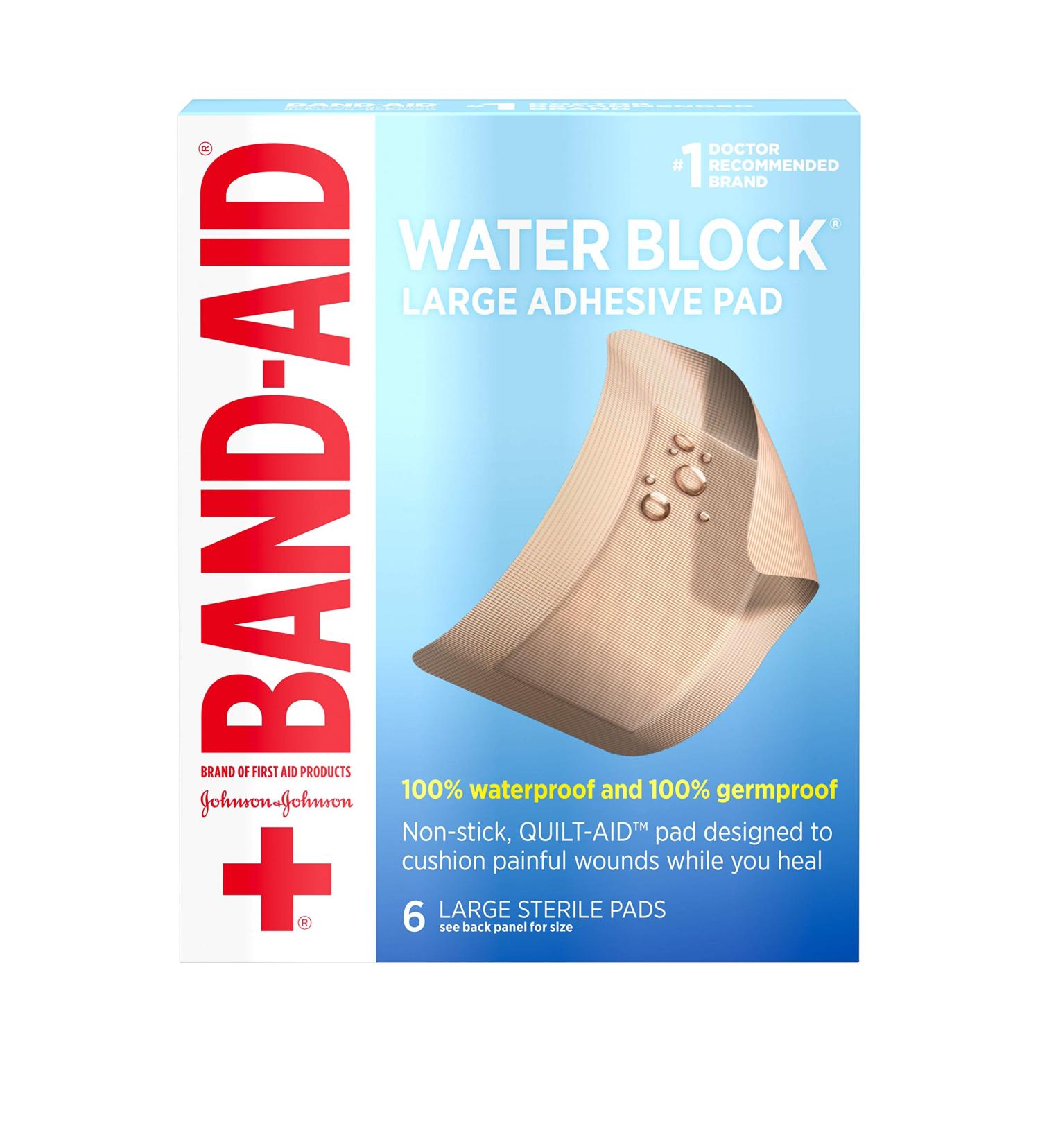 Buy Band-Aid Water Block Non-Stick Sterile Waterproof Pads - Large 2.9x4 Inches (6 ct) | First Aid Essentials for International Shipping - Buy Online on GoSupps.com