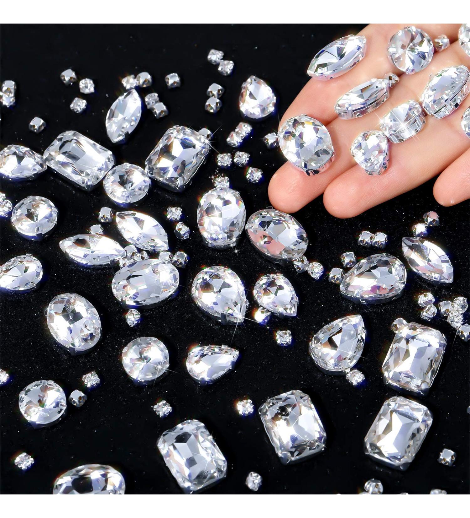 156 Pieces Sew on Rhinestones Claw Flatback Crystal Prong Setting Gems for DIY Crafts - White - Buy Online on GoSupps.com