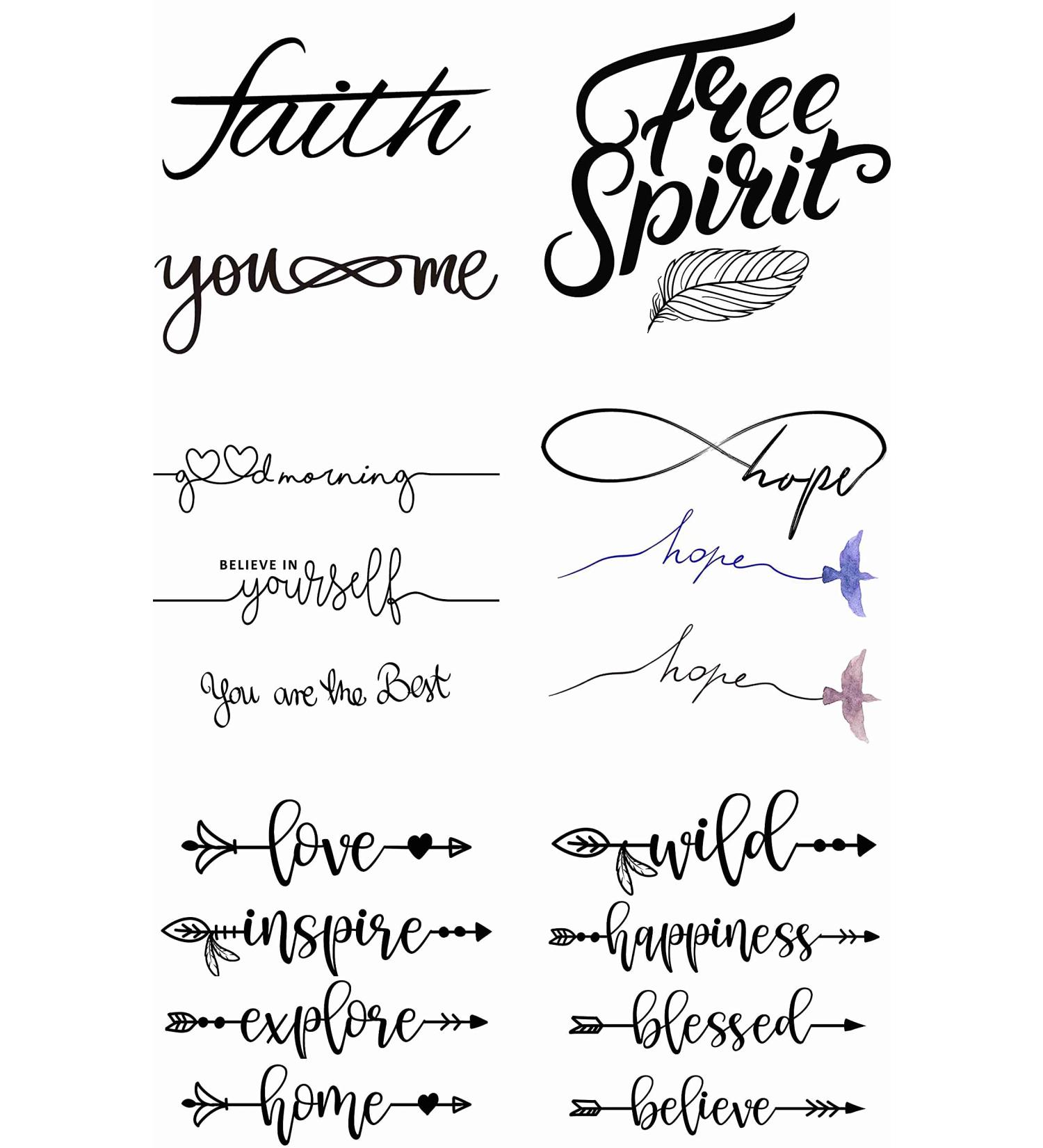 Boho Arrows & Watercolor Bird Feather Temporary Tattoos - Inspirational Word Calligraphy Quotes - Neck, Arm & Chest - 17 Designs for Women, Men & Adults - Buy Online on GoSupps.com