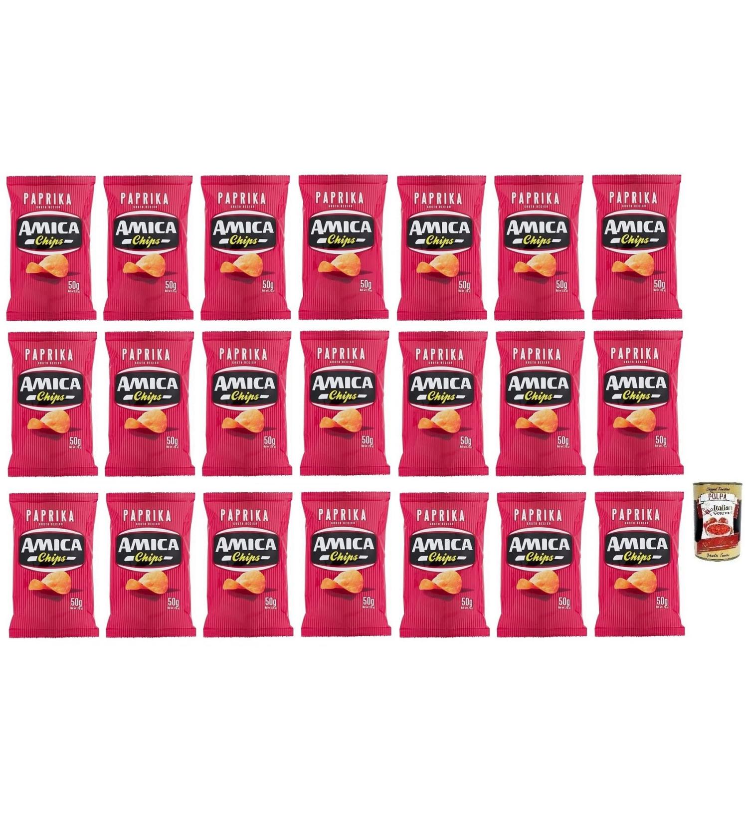  Italian Gourmet E.R. Amica Potato Chips Paprika Pack of 21 potato chips with pepper flavor gluten-free savory snack 50g bag + Italian Gourmet Polpa di Pomodoro 400g box - Buy Online on GoSupps.com