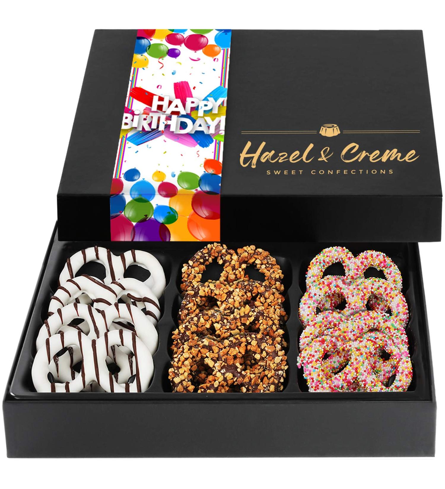 Hazel & Creme Chocolate Covered Pretzels - HAPPY BIRTHDAY Chocolate Gift Box - Birthday Food Gifts - Gourmet Food Gift (Large Box) Large (Pack of 1) - Buy Online on GoSupps.com