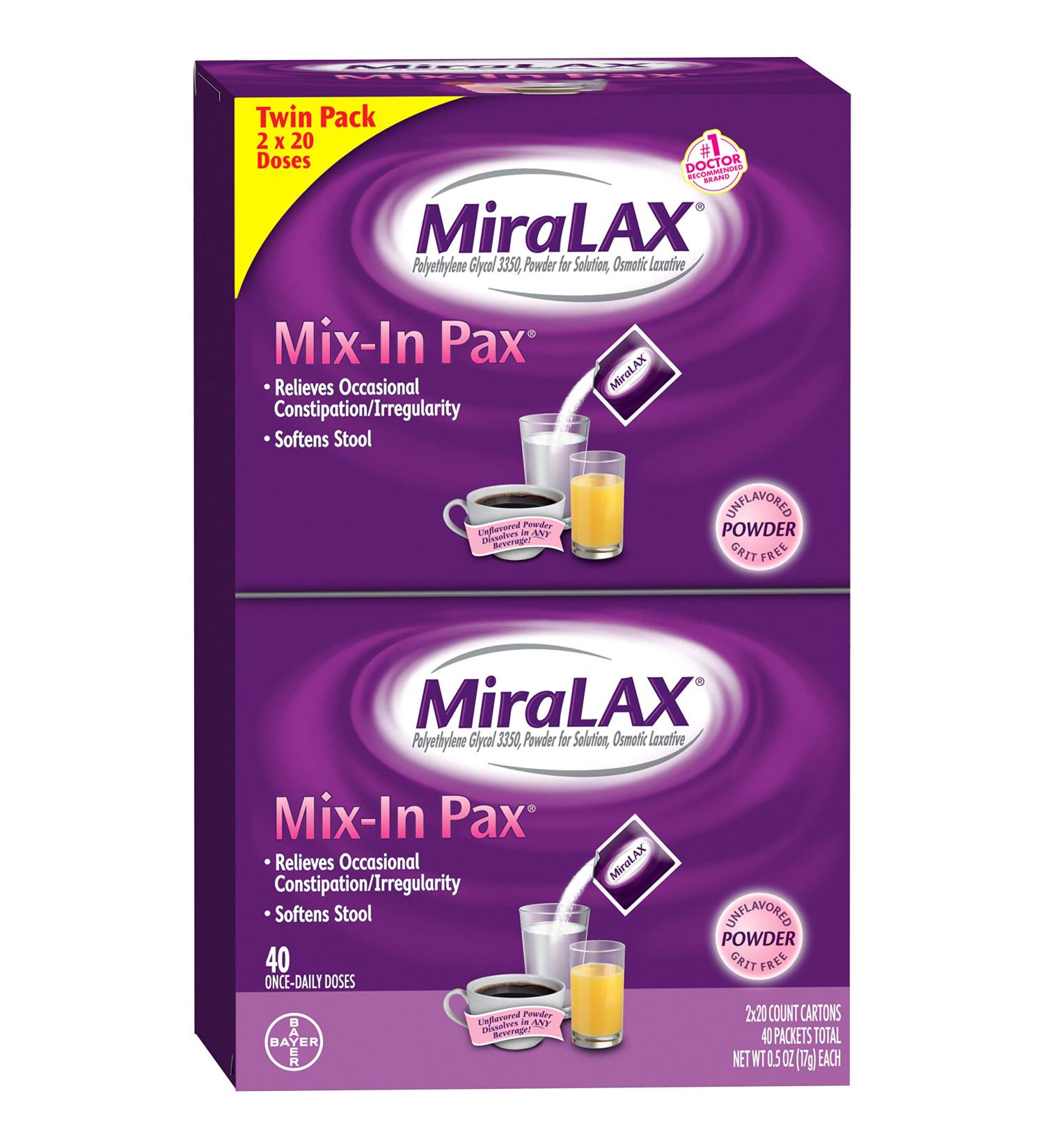 MiraLAX Laxative Powder 40 Count Single Dose Packets for Gentle Constipation Relief - Buy Online on GoSupps.com