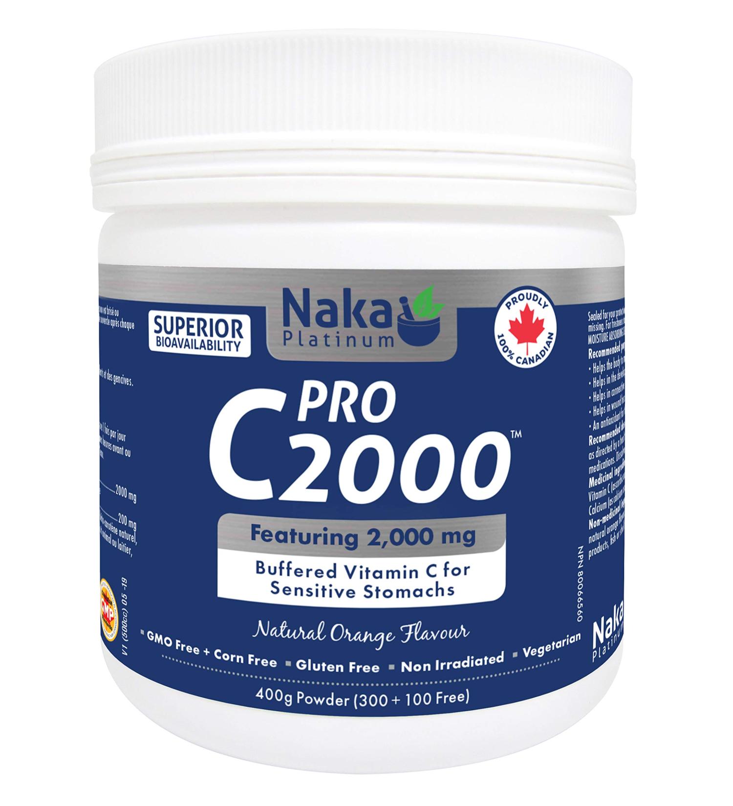 Naka Platinum PRO Buffered Vitamin C 2000 mg per each scoop 80 servings 400g Powder Bonus Size (300+100 Free) - Buy Online on GoSupps.com
