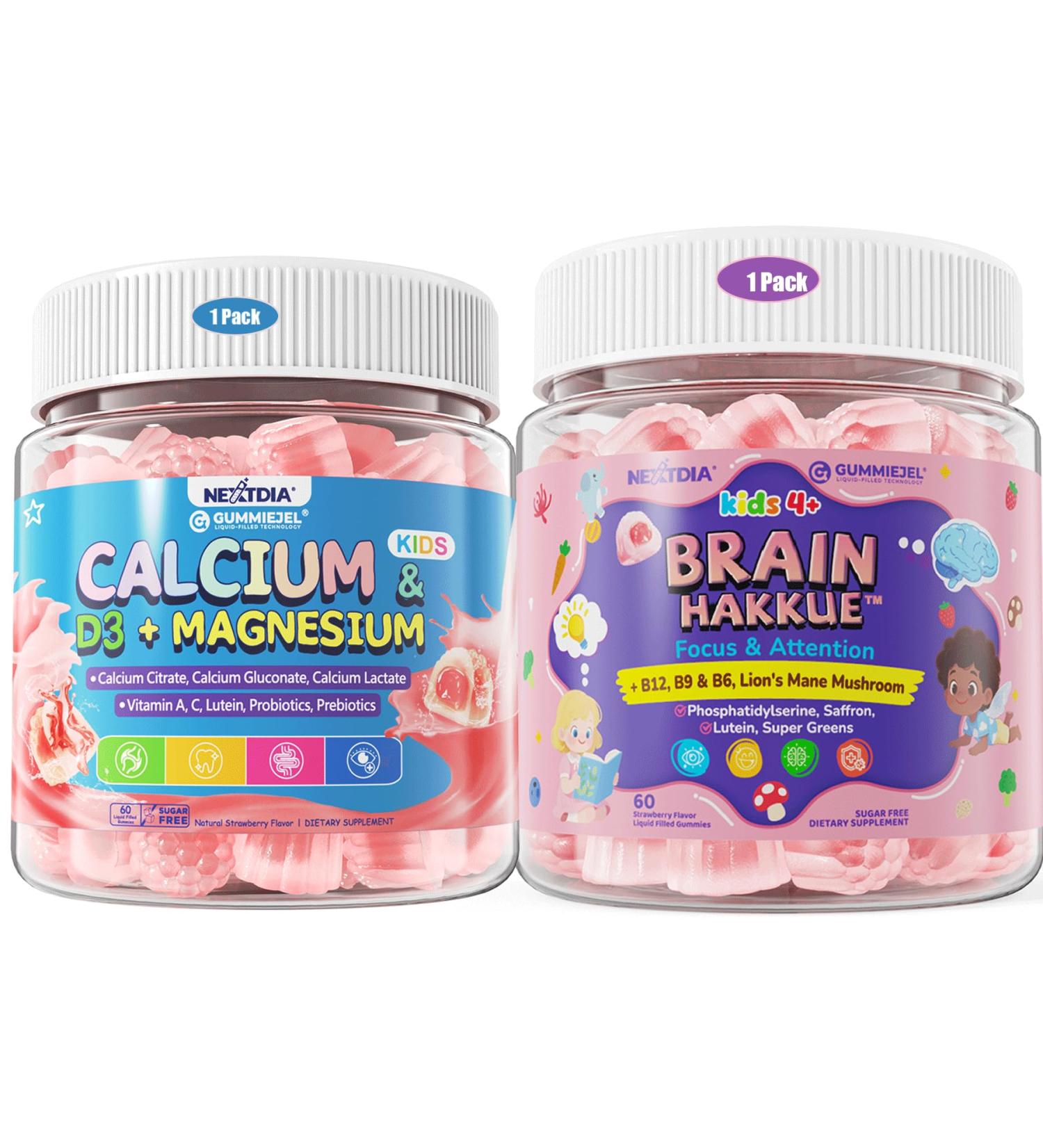 Kids Calcium Gummies + D3 & Magnesium +Kids Brain Gummies with Lion's Mane Mushroom Methyl B6 B9 B12 Supper Green - Buy Online on GoSupps.com