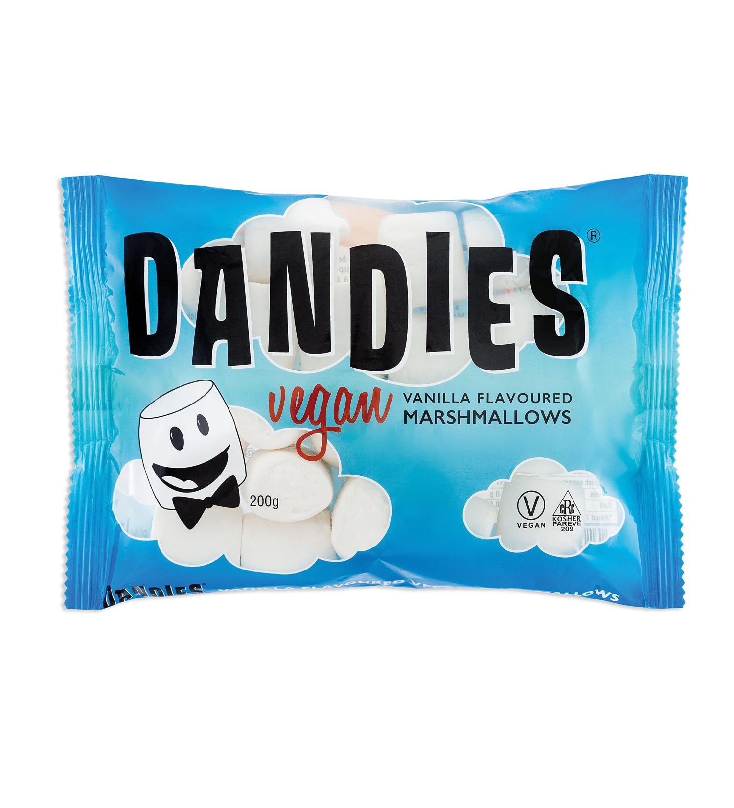 Dandies Vegan Vanilla Flavoured Marshmallows 200g - Vegetarian and Gluten-Free | Non-GMO, Kosher, Allergen-Free | Plant-Based Snack - Buy Online on GoSupps.com
