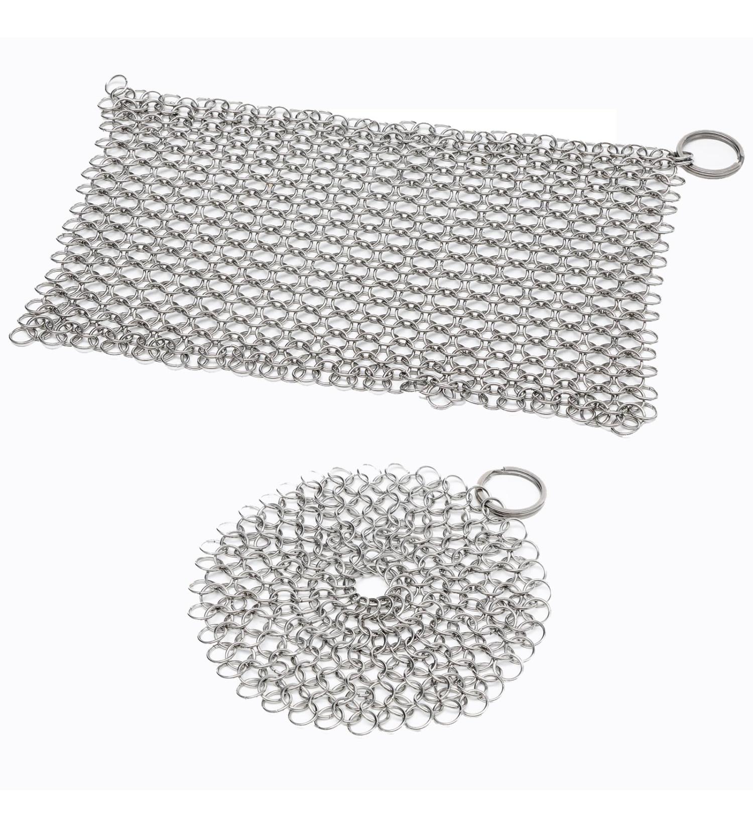 Cast Iron Skillet Cleaner Chainmail Srubber 2 Pack Premium Stainless Steel Chain Maille Scrubber Metal Scrubber for Cast Iron Pans CS03 Skillet Wok Pot Glassware 7"x 7" Rectangle & 5"x 5" Round - Buy Online on GoSupps.com
