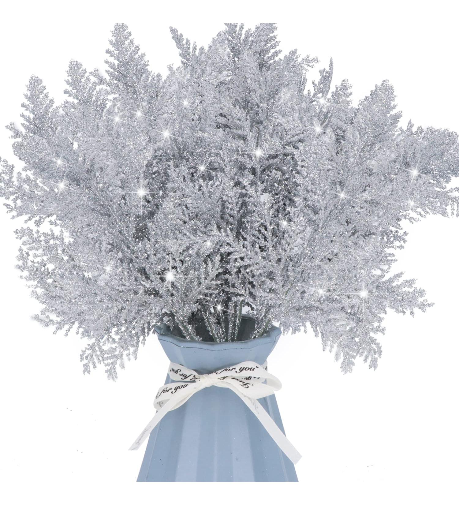 20Pcs Silver Christmas Tree Picks - Glitter Pine Branches for Holiday Crafts & Decor - Buy Online on GoSupps.com