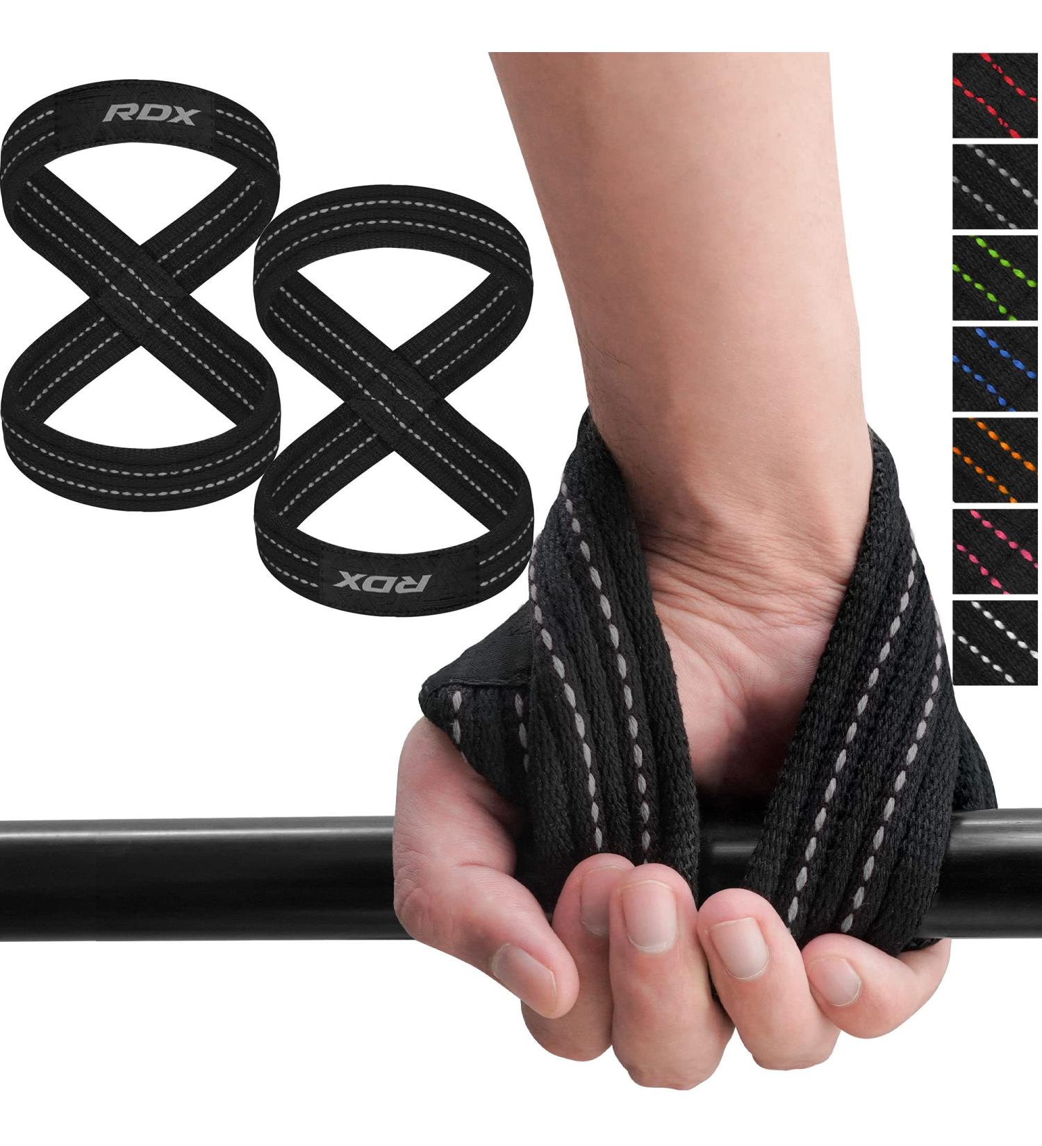 RDX Train Aid Strength Training | Figure 8 Cross Lifting Straps for Weightlifting | Padded Powerlifting Wrist Protection | Deadlift & Pull Up Grip for Men & Women - Black/Gray - Buy Online on GoSupps.com