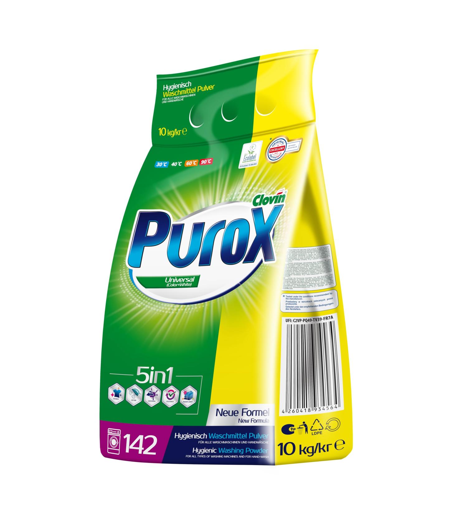 PUROX UNIVERSAL Washing Powder (142 Washes) for Colored and White Textiles 10 kg Bag - Buy Online on GoSupps.com