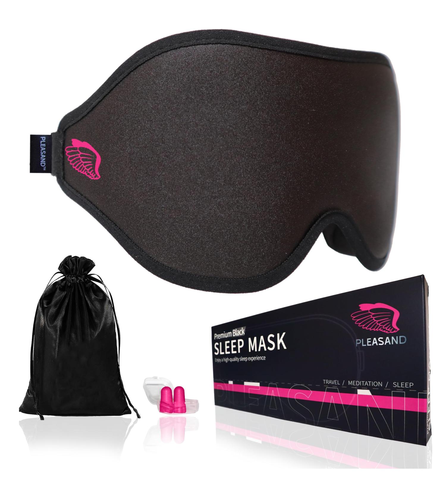 Premium Black Sleep Eye Mask - 100% Light Blocking 3D Contoured Design for Comfort Travel Pouch & Earplugs Included - Ideal for Men & Women Perfect for Side Sleepers - Buy Online on GoSupps.com