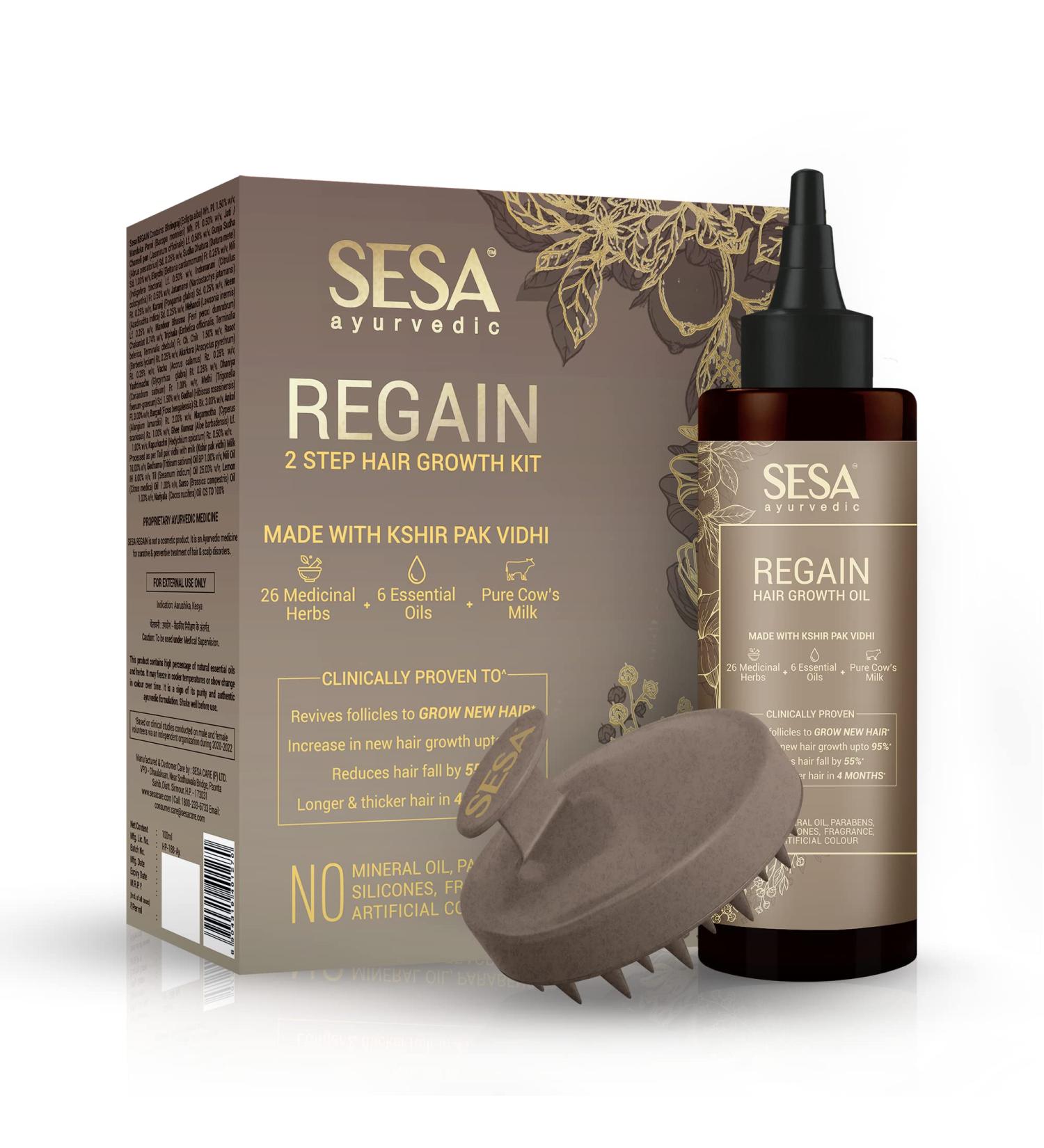 SESA Ayurvedic Regain 2 Step Hair Growth Kit - Clinically Proven, 100% Natural | Manage Hairfall & Facilitate Hair Growth | Ayurvedic Certified - Buy Online on GoSupps.com