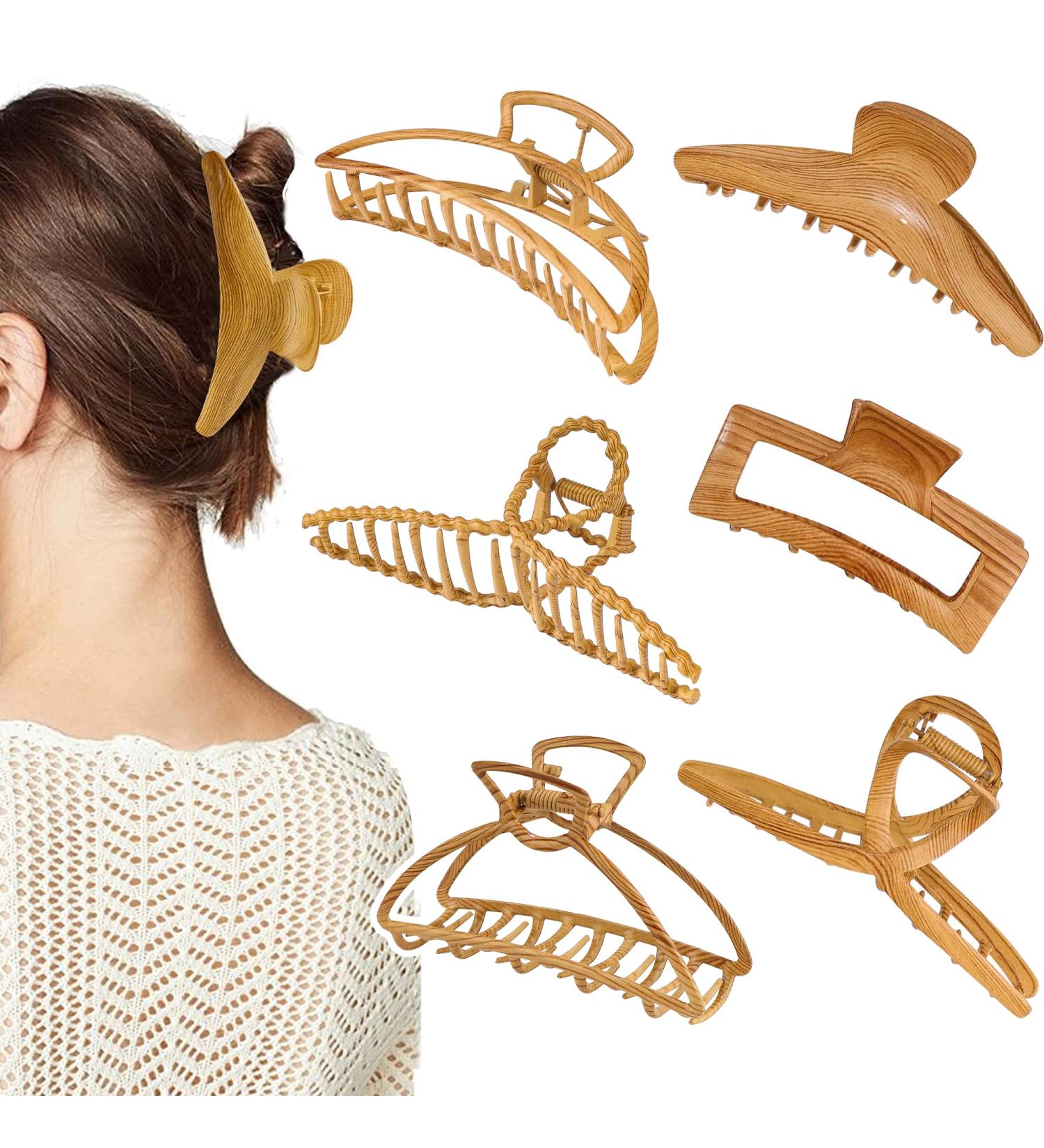 Magicsky 6 Pack 4 Inch Metal Hair Claw Clips - Gold & Wood Grain - Non-slip - for Thick Thin Hair - Styling Accessories for Women and Girls - Buy Online on GoSupps.com