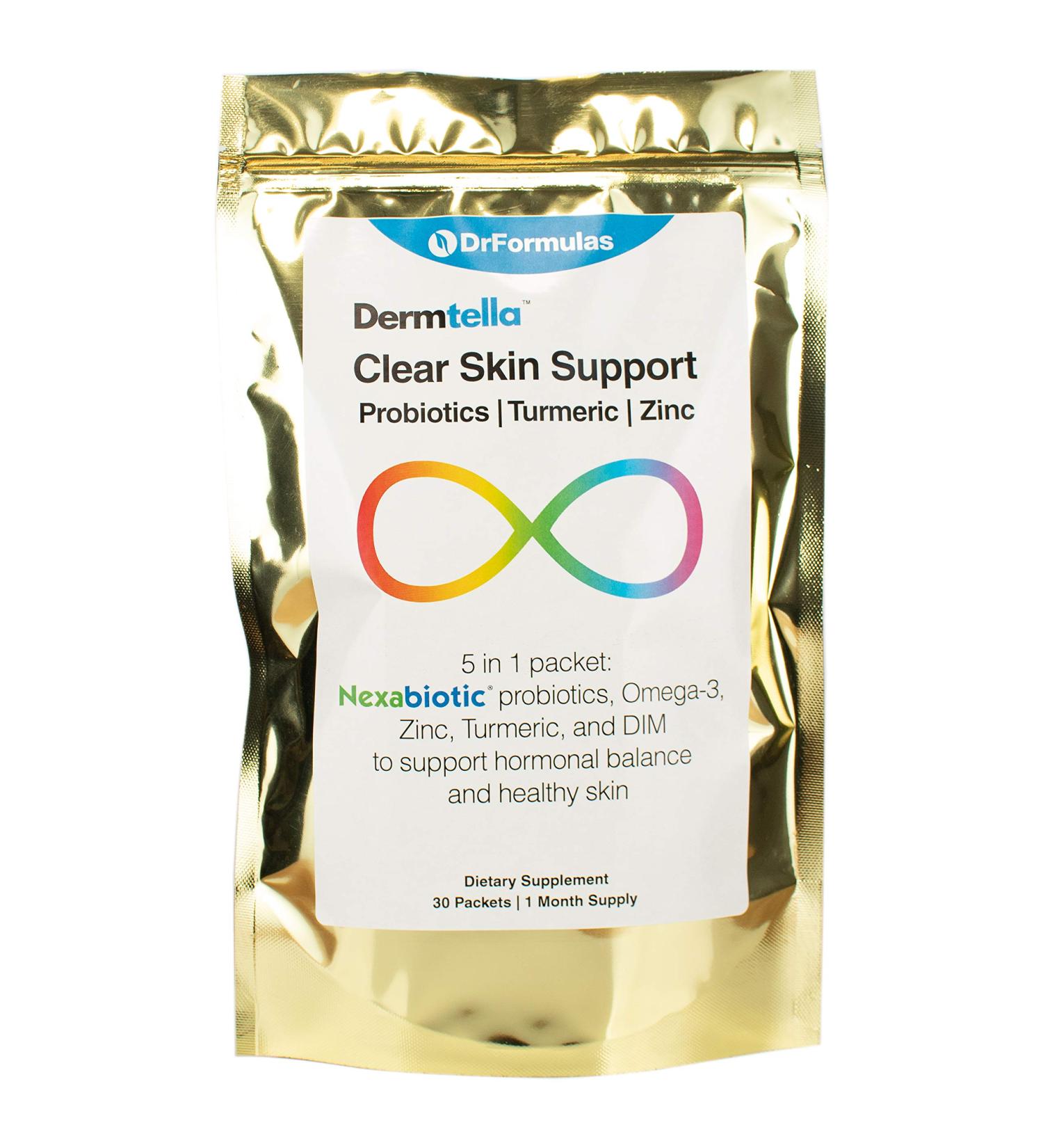 DrFormulas Cystic Acne Treatment Pills with Zinc, Probiotics & DIM - Hormonal Acne Supplements for Women, Teens & Men | Nexabiotic, Turmeric & Fish Oil for Pimple Scars | Dermtella - 1 Month Supply - Buy Online on GoSupps.com