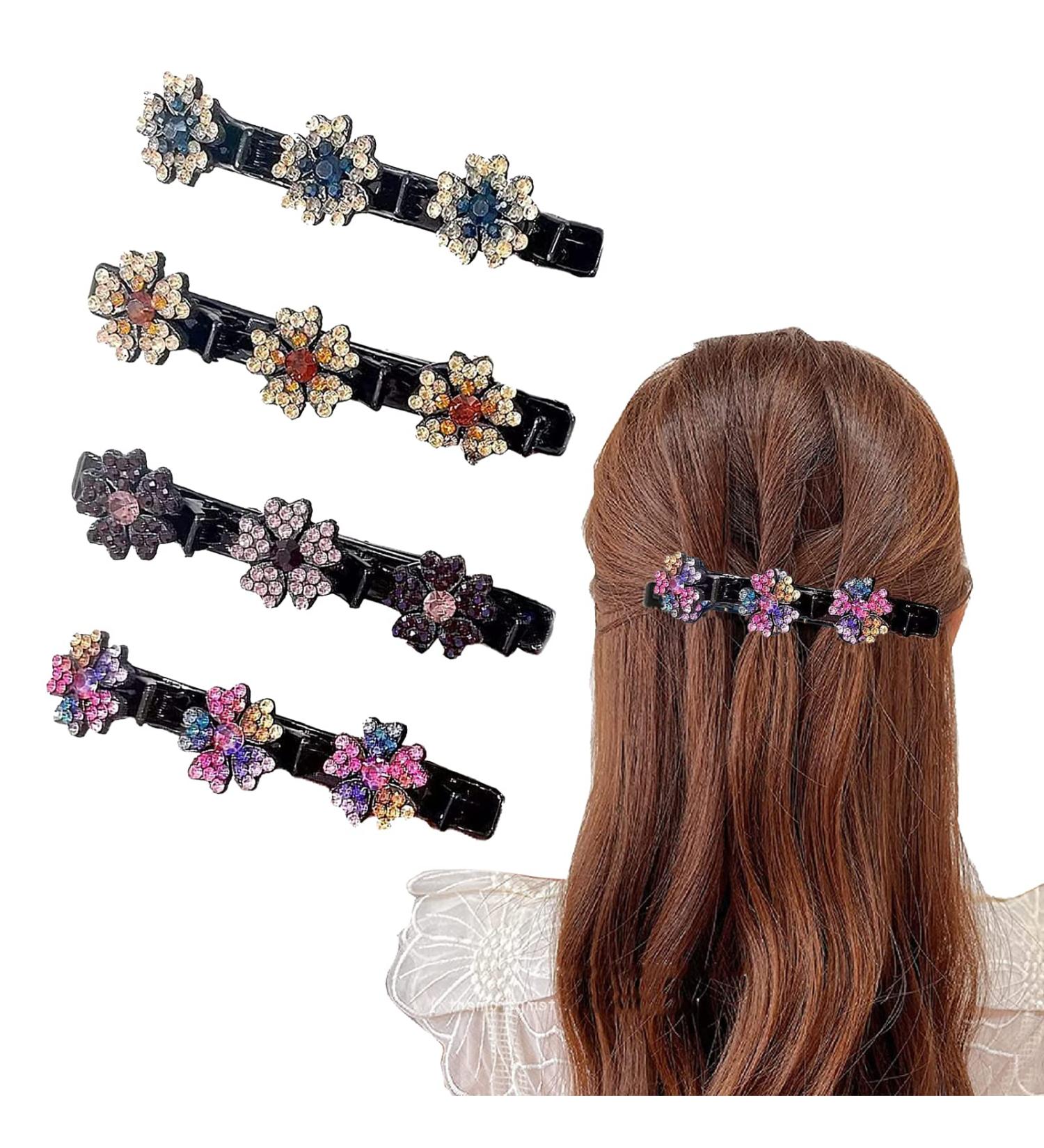 Rsvlte Sparkling Crystal Stone Braided Hair Clips for Women - Plum Blossom-4 PCS - Buy Online on GoSupps.com