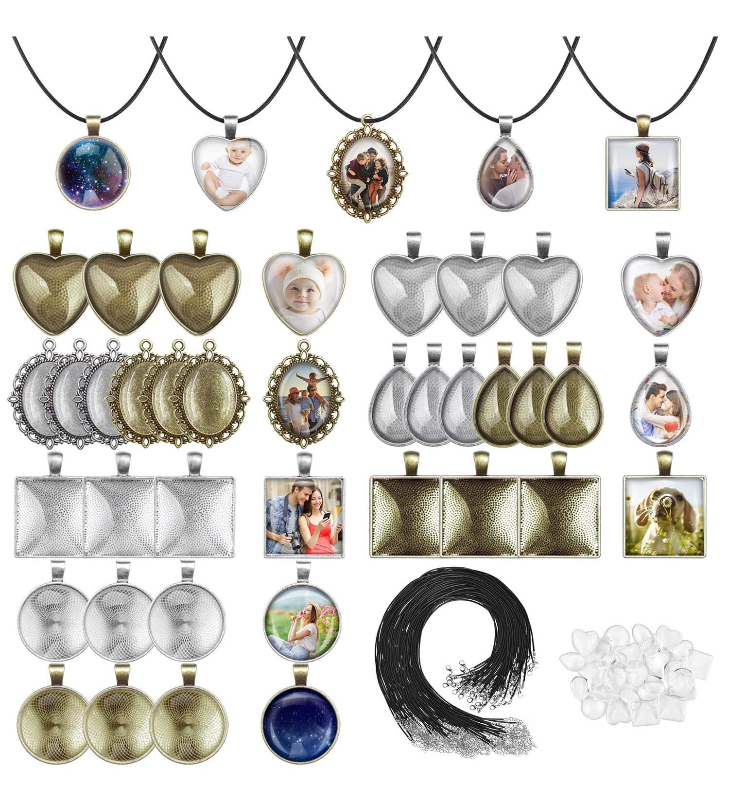 Anezus Pendant Trays Set for Jewelry Making - 90pcs Including Bezel Trays, Glass Cabochons, and Necklaces Cords - Buy Online on GoSupps.com