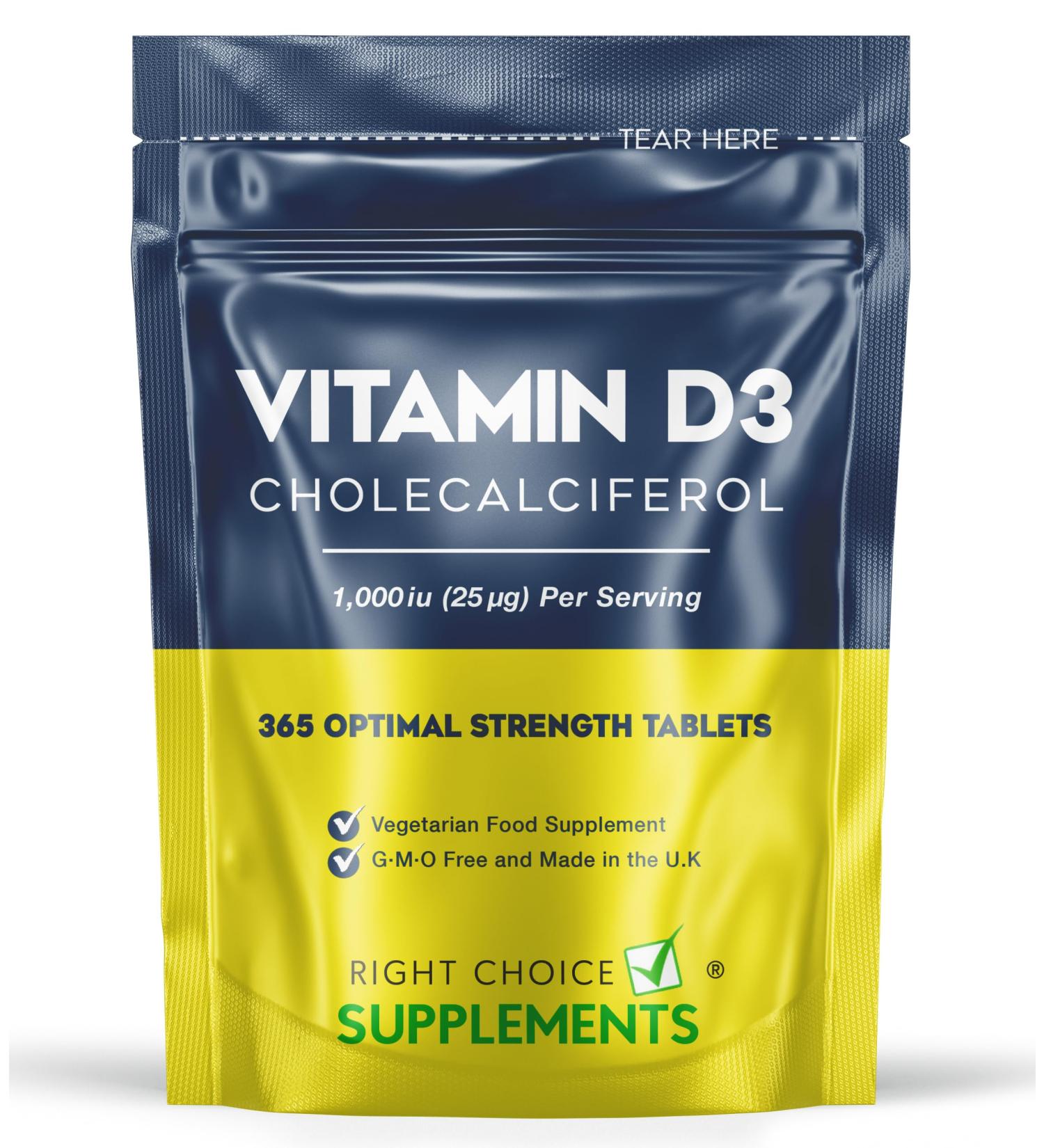 Vitamin D 1000iu | 1-Year Supply | Easy-Swallow Vegetarian Tablets for Immune Support - Buy Online on GoSupps.com