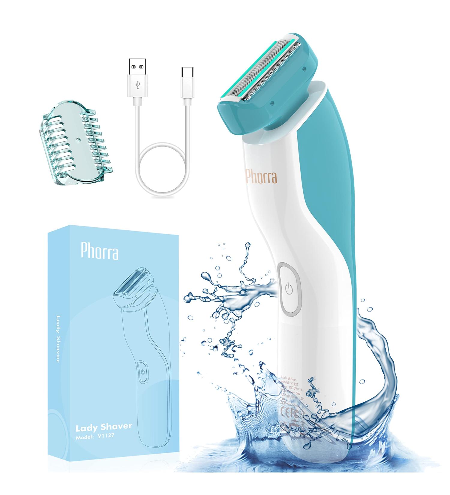 PHORRA Cordless Electric Razor for Women - IPX7 Waterproof with Aloe Strips - Painless Shaving for Legs and Underarms (Blue) - Buy Online on GoSupps.com