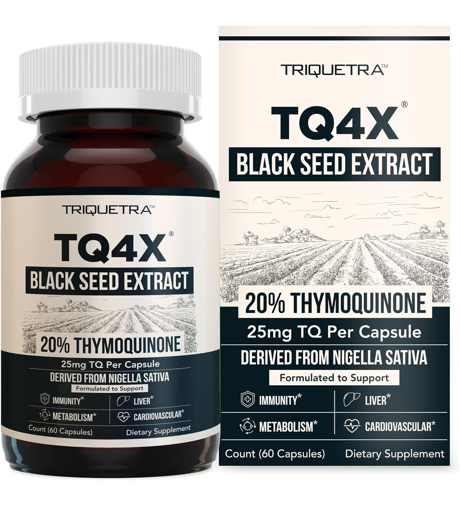 20% Thymoquinone Black Seed Oil Extract Capsules - TQ-Advanced 4X | 60 Capsules | Vegan | Raw Form | Glass Bottle - Buy Online on GoSupps.com