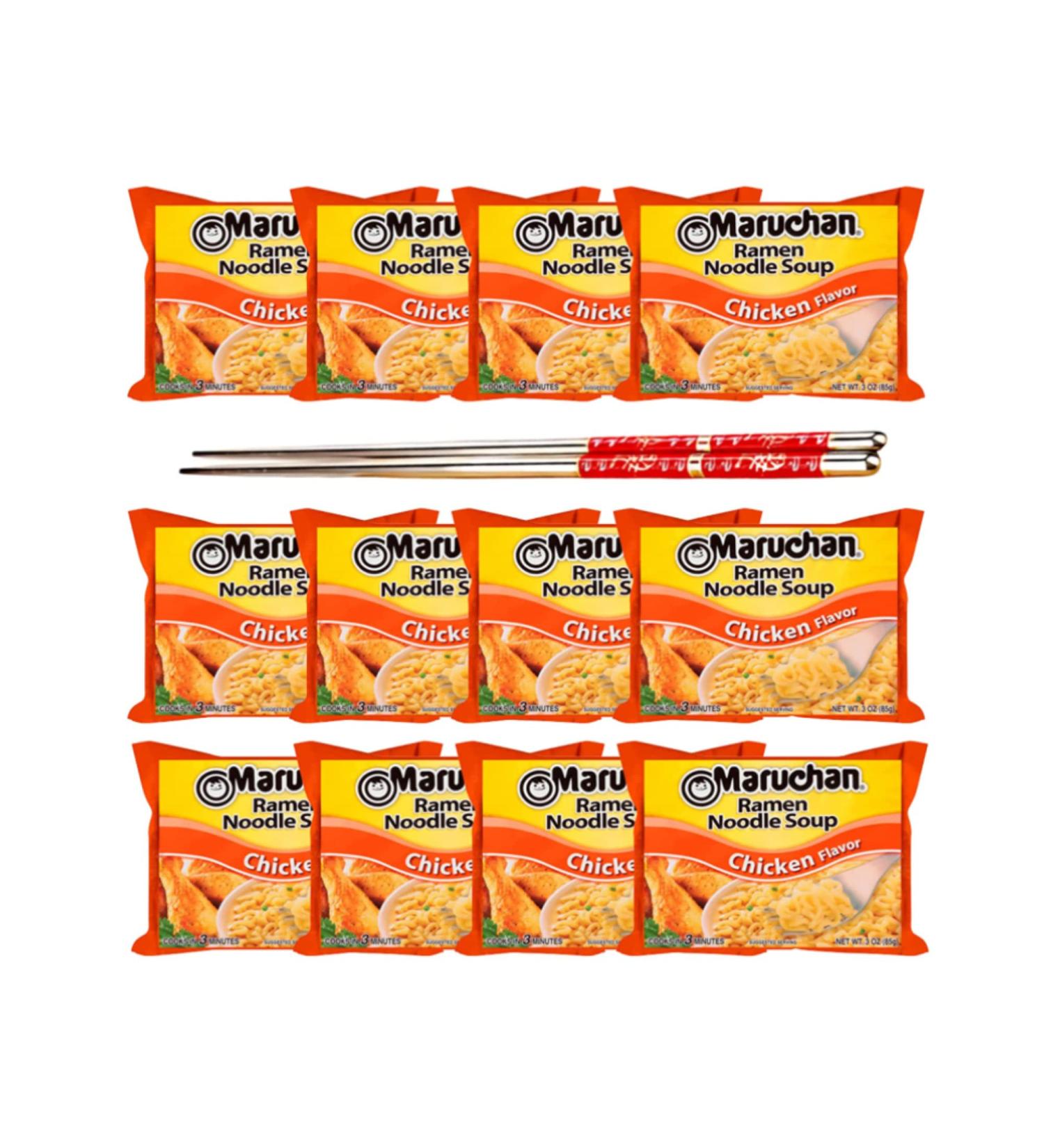 Ja Cor Instant Ramen Noodle Soup Chicken Flavor Noodles 3 oz. Bulk Pack Bundle with 1-Set of Reusable Stainless Steel Chopsticks(12 Individual Packs) - Buy Online on GoSupps.com