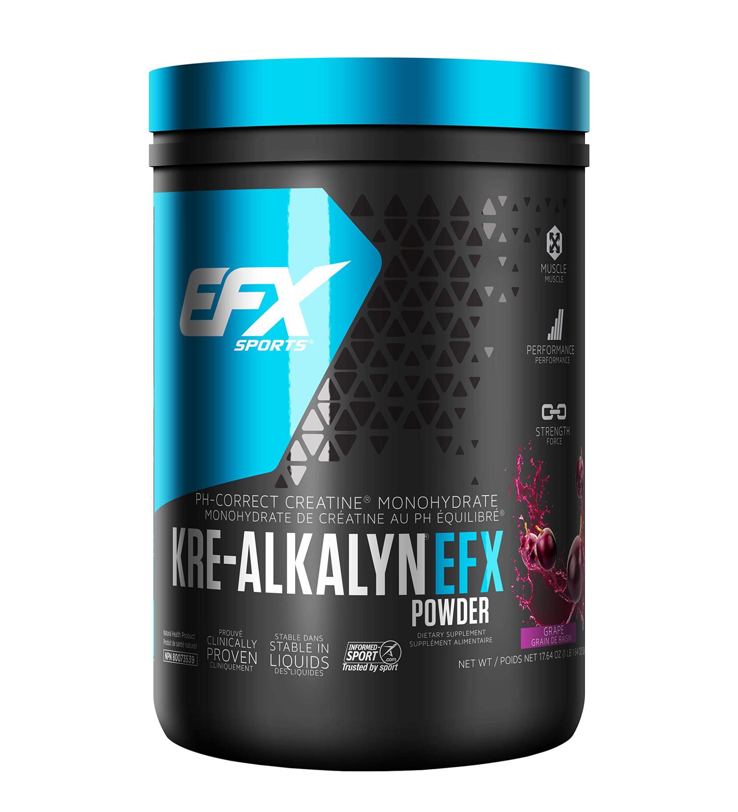 EFX Sports Kre-Alkalyn Powder 500g PH-Correct Creatine Monohydrate | Multi-Patented Formula Gain Strength Build Muscle & Enhance Performance Grape 500 gram Grape 500 g (Pack of 1) - Buy Online on GoSupps.com