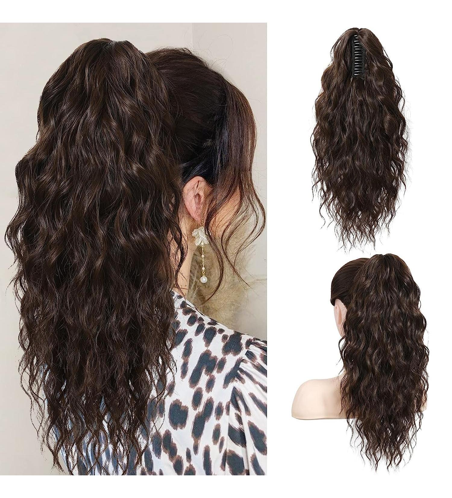 PORSMEER Ponytail Extension Claw Clip Ponytail Hair Extensions Dark Brown Natural Looking Long Curly Wavy Multi Layered Fluffy Synthetic Hairpiece for Women Daily Wear or Party 18inch - Buy Online on GoSupps.com