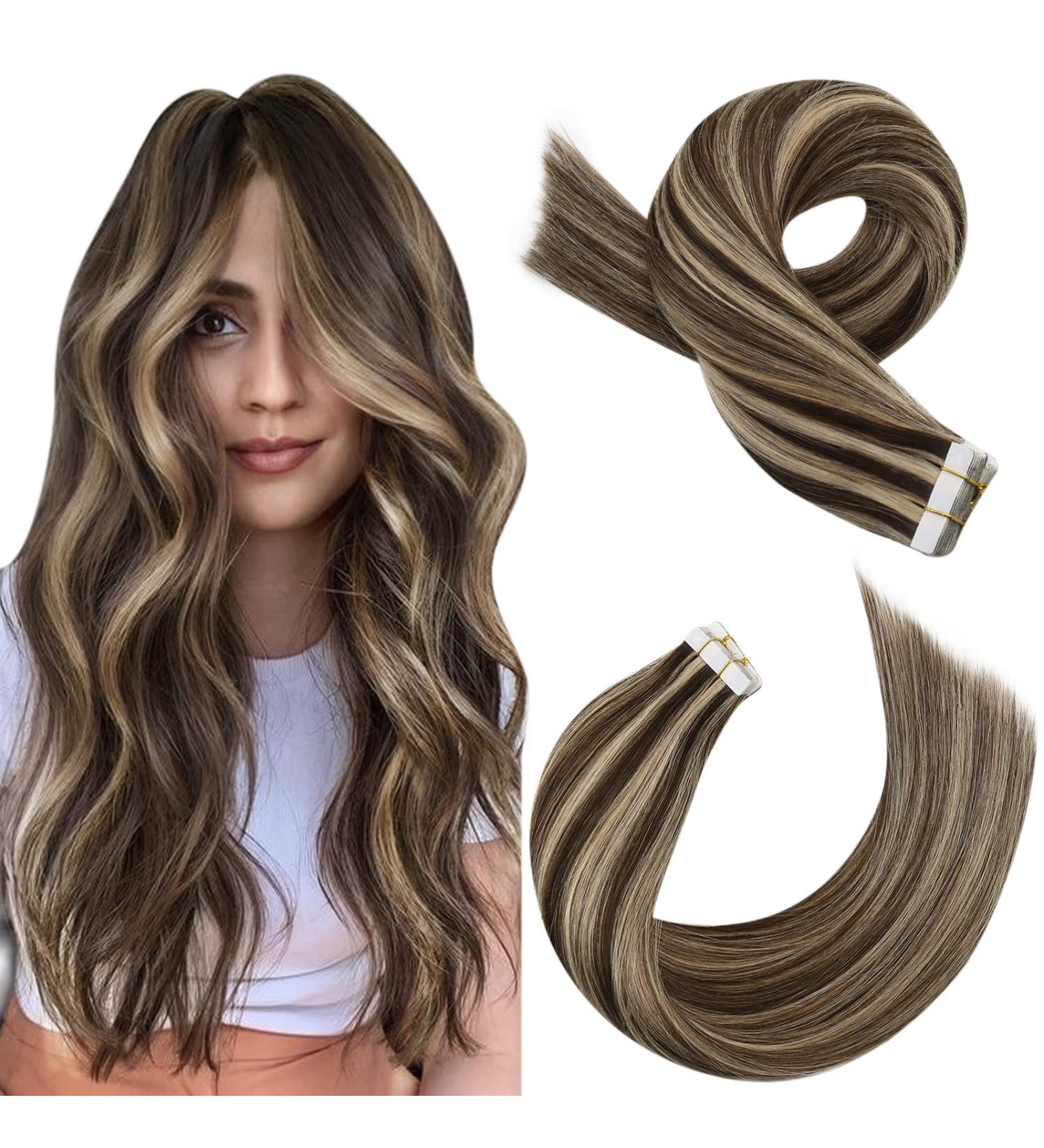 Moresoo 12 Inch Dark Brown and Caramel Blonde Tape in Hair Extensions | 20 Pieces/30g Human Hair Tape Ins #P4/27 - Buy Online on GoSupps.com