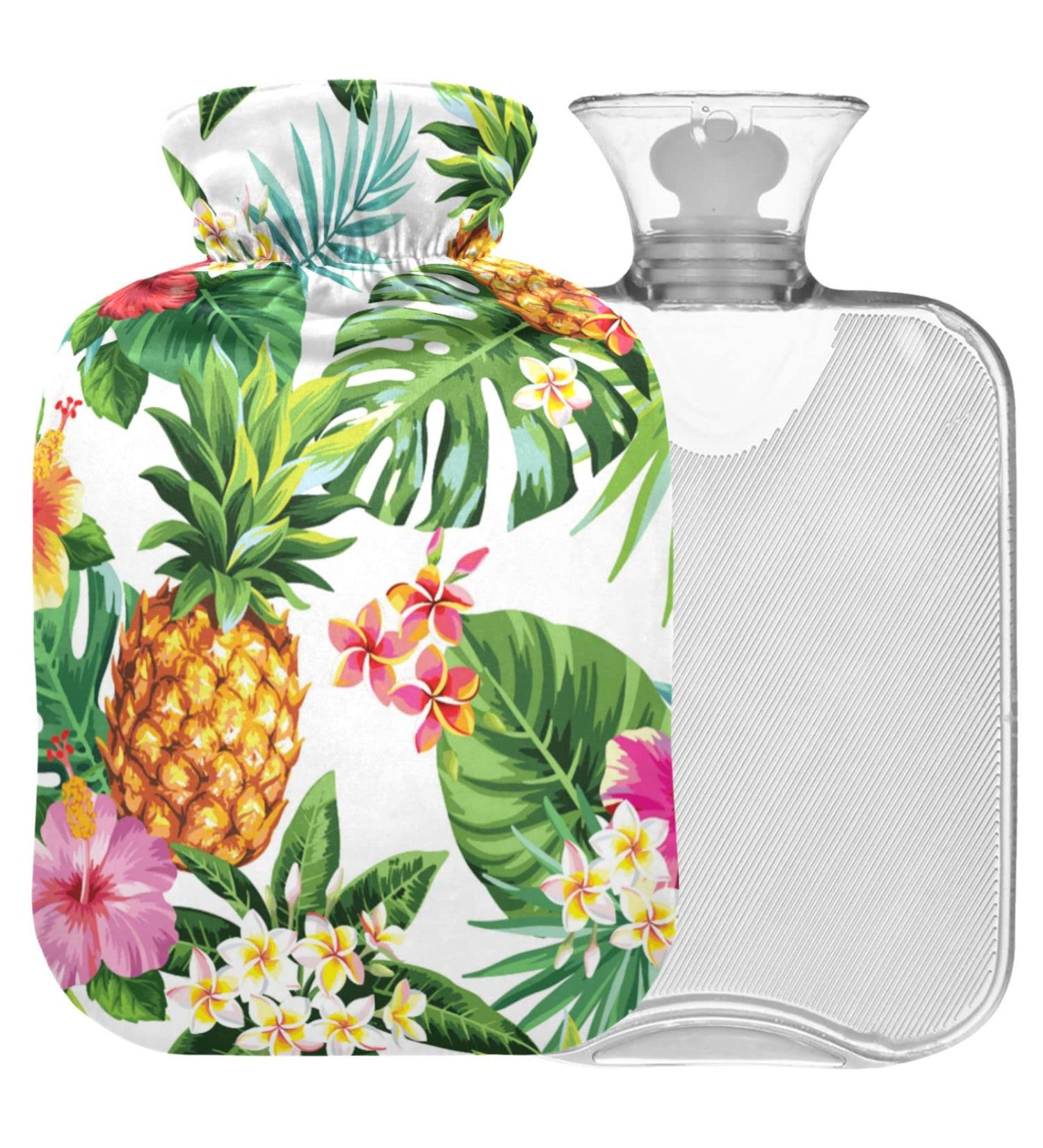 Naanle Palm Leaf Flowers Pineapple Water Bottle - 1L Transparent Hot Water Bottle for Pain Relief & Heat Therapy - Buy Online on GoSupps.com