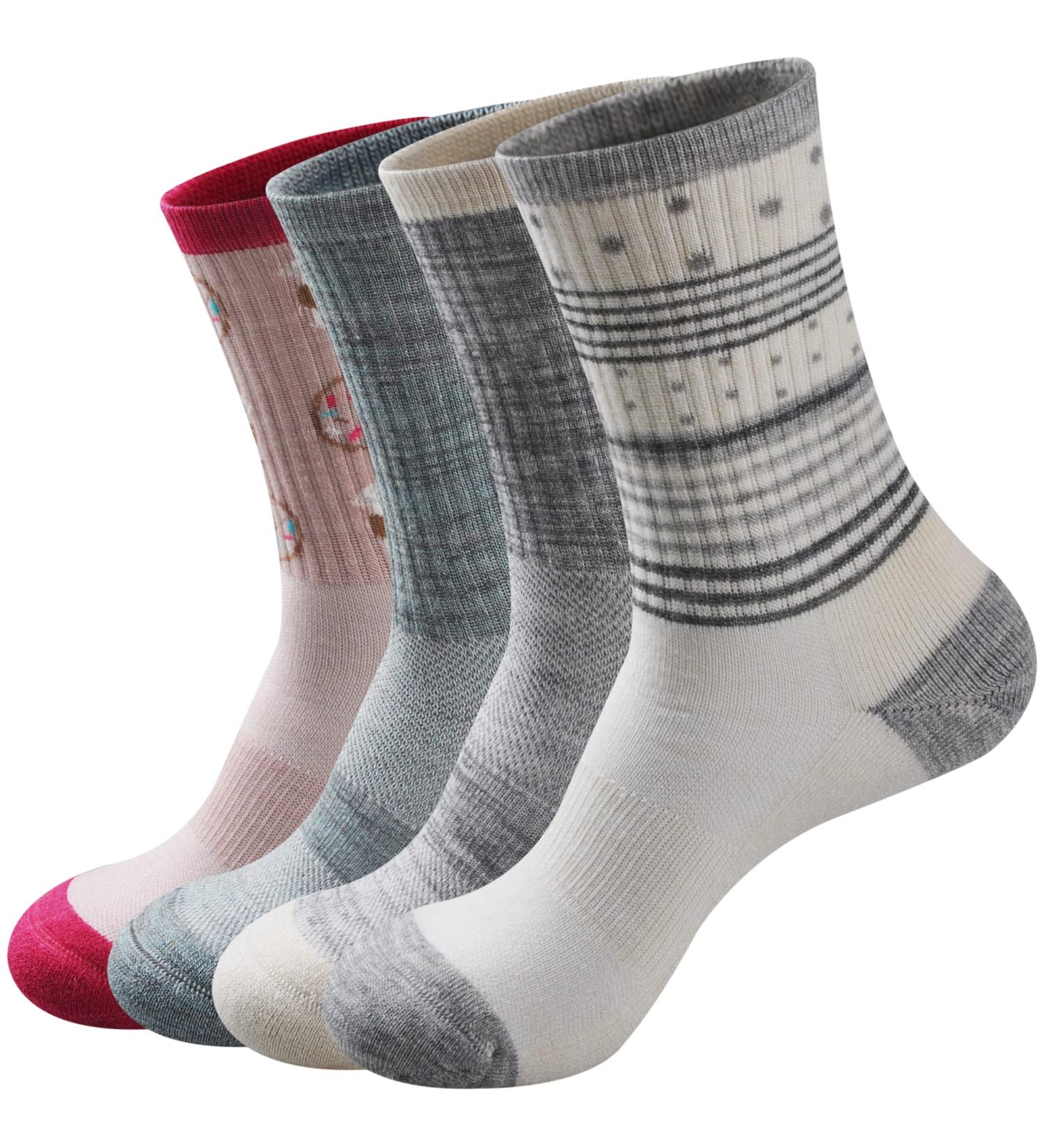 GKX Women's Merino Wool Hiking Cushion Crew Socks - 4 Pairs Mixcolor - Buy Online on GoSupps.com