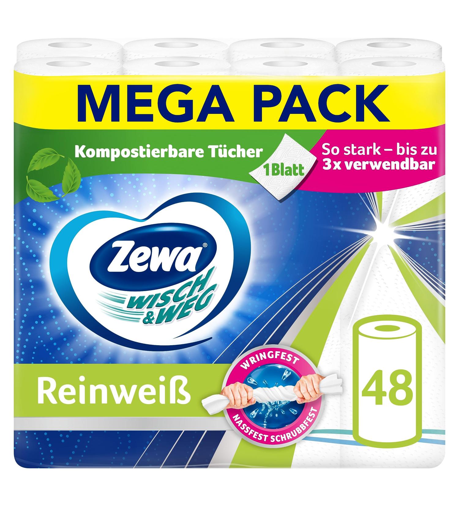 Zewa WischundWeg Pure White Kitchen Roll with Power-X Structure - 48 Pieces | Opulent Garden Design - International Shipping Available - Buy Online on GoSupps.com