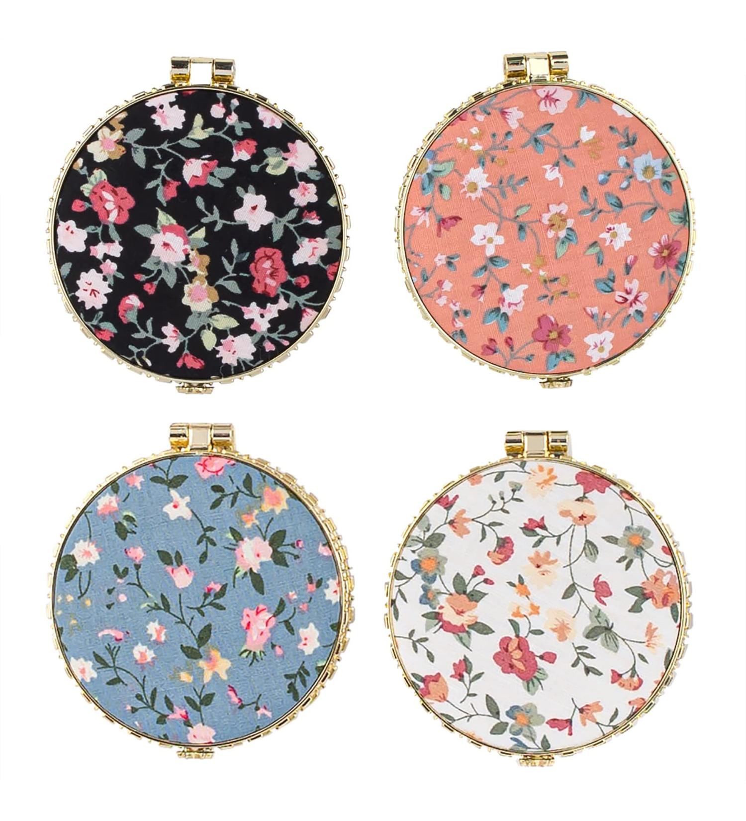 Framendino Retro Floral Pocket Mirror 4 Pack - Vintage Flowers Makeup Compact Mirrors for Women and Girls - Buy Online on GoSupps.com