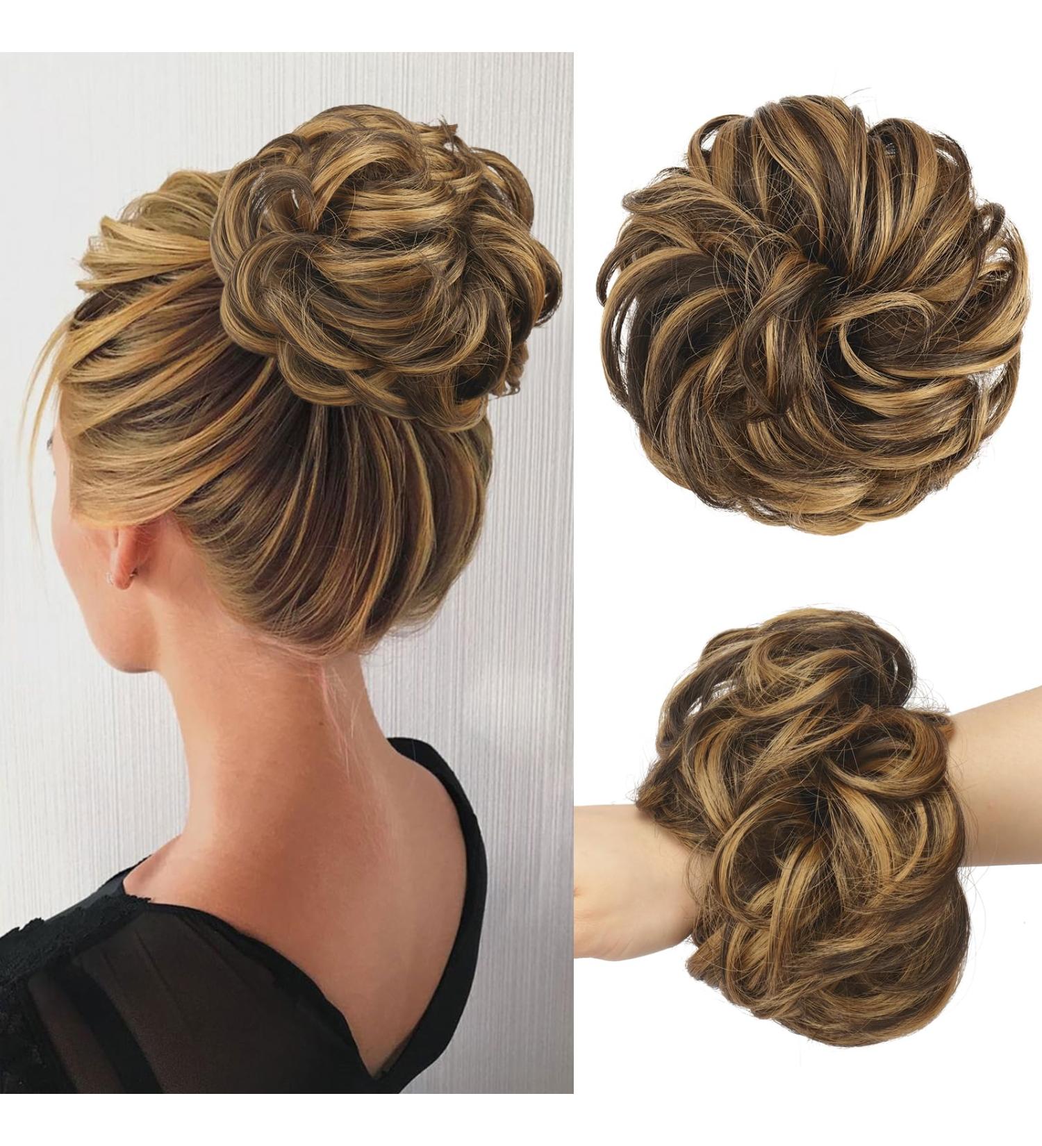 Buy Fine Hair Part with Rubber Band - Large Dutt Hair Tubes Chocolate Brown & Caramel Blonde Synthetic Hair Extensions for Women & Girls - 55g - Buy Online on GoSupps.com