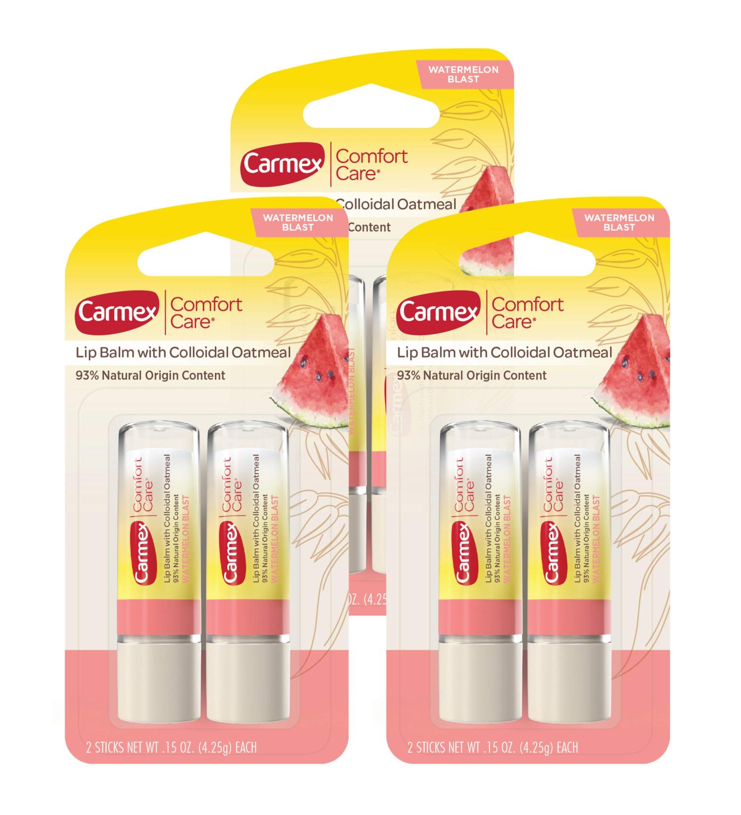 Carmex Comfort Care Lip Balm Stick with Colloidal Oatmeal - Watermelon Blast, 0.15 OZ, 6-Pack - Buy Online on GoSupps.com