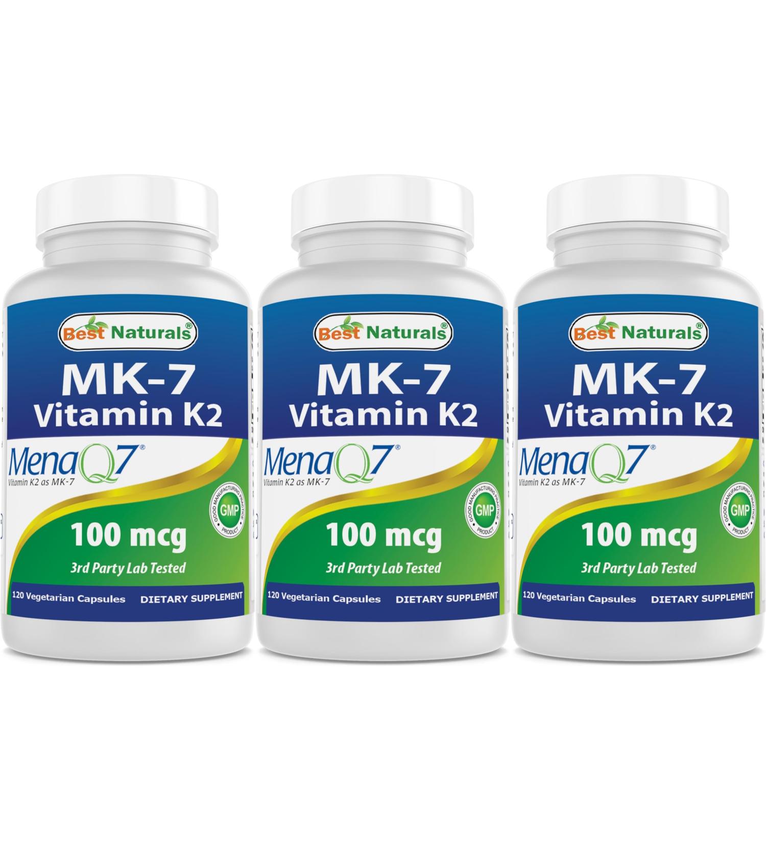 Best Naturals MK-7 Vitamin K2 100 mcg 120 ct (Pack of 3) - Buy Online on GoSupps.com