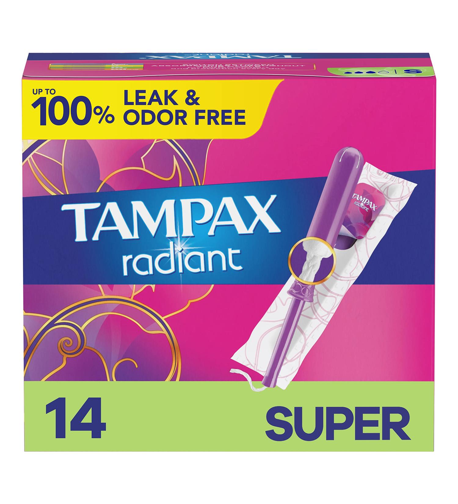 Tampax Radiant Tampons Regular Super 14 Count - Ultimate Protection for Women - Buy Online on GoSupps.com