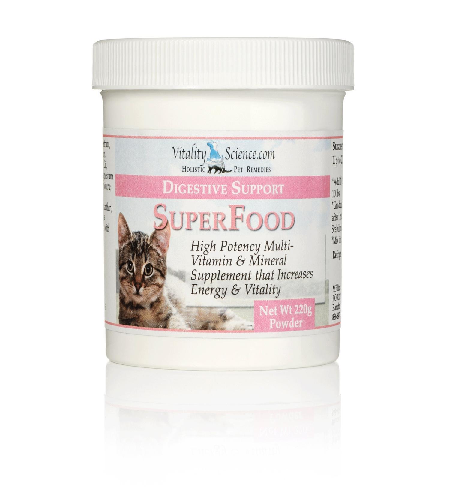 Vitality Science Super Food for Cats | High Potency Multi-Vitamin and Mineral Supplement | Increases Energy and Vitality | 100% Natural 220g