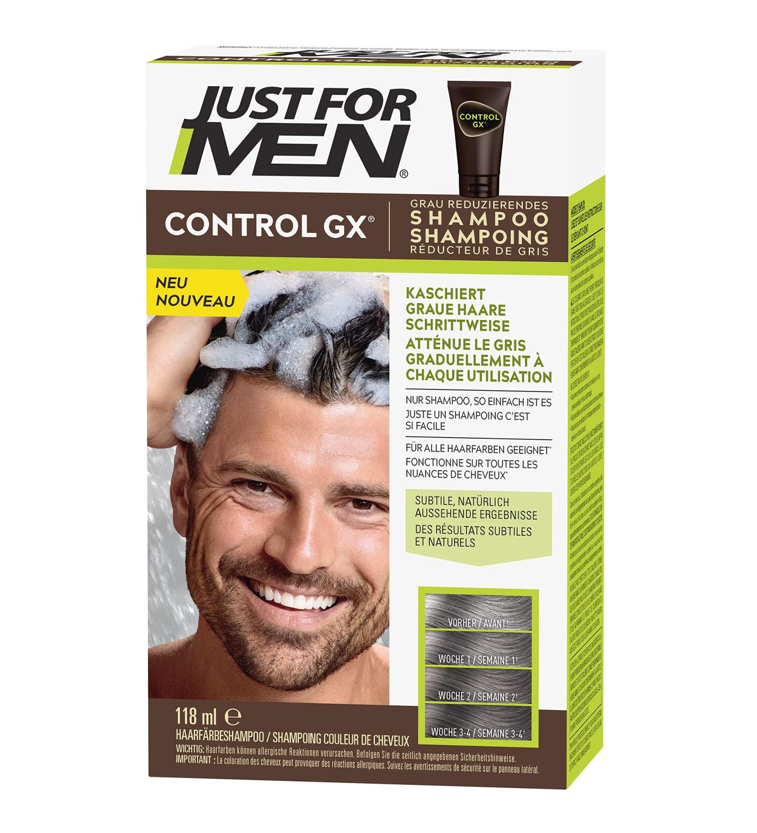 Just for Men Control GX Shampoo - Reduce Gray Hair Hair Color for Men with Coconut Oil & Aloe Vera - 118 ml - Buy Online on GoSupps.com