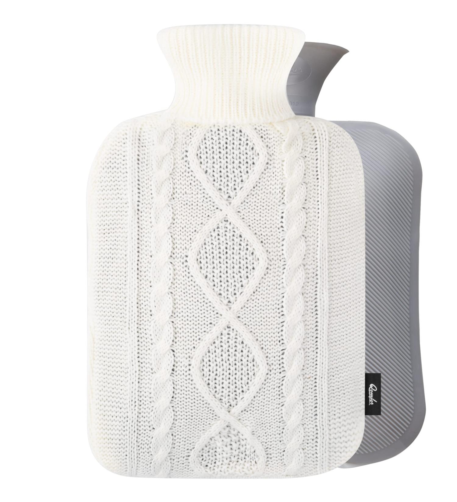 Premium Hot Water Bottle with Soft Knitted Cover - 1.8L Capacity for Pain Relief & Cosy Nights - Great Gift for Women (Off-White) - Buy Online on GoSupps.com