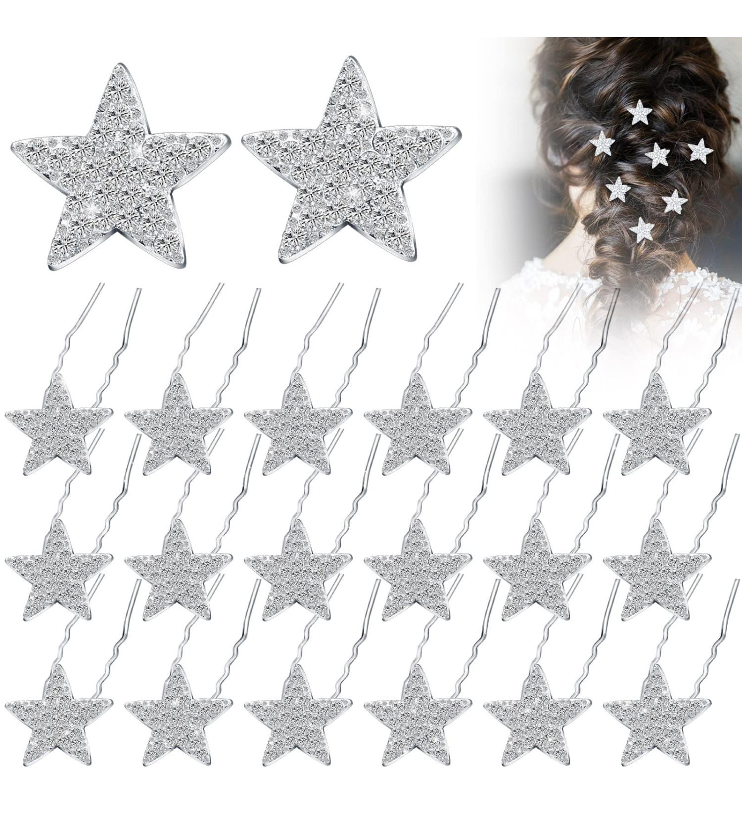 20 Pieces Star Rhinestone Hair Pins - Crystal Wedding Hair Clips for Brides - Silver Sparkle Hair Accessories for Women and Girls - Buy Online on GoSupps.com