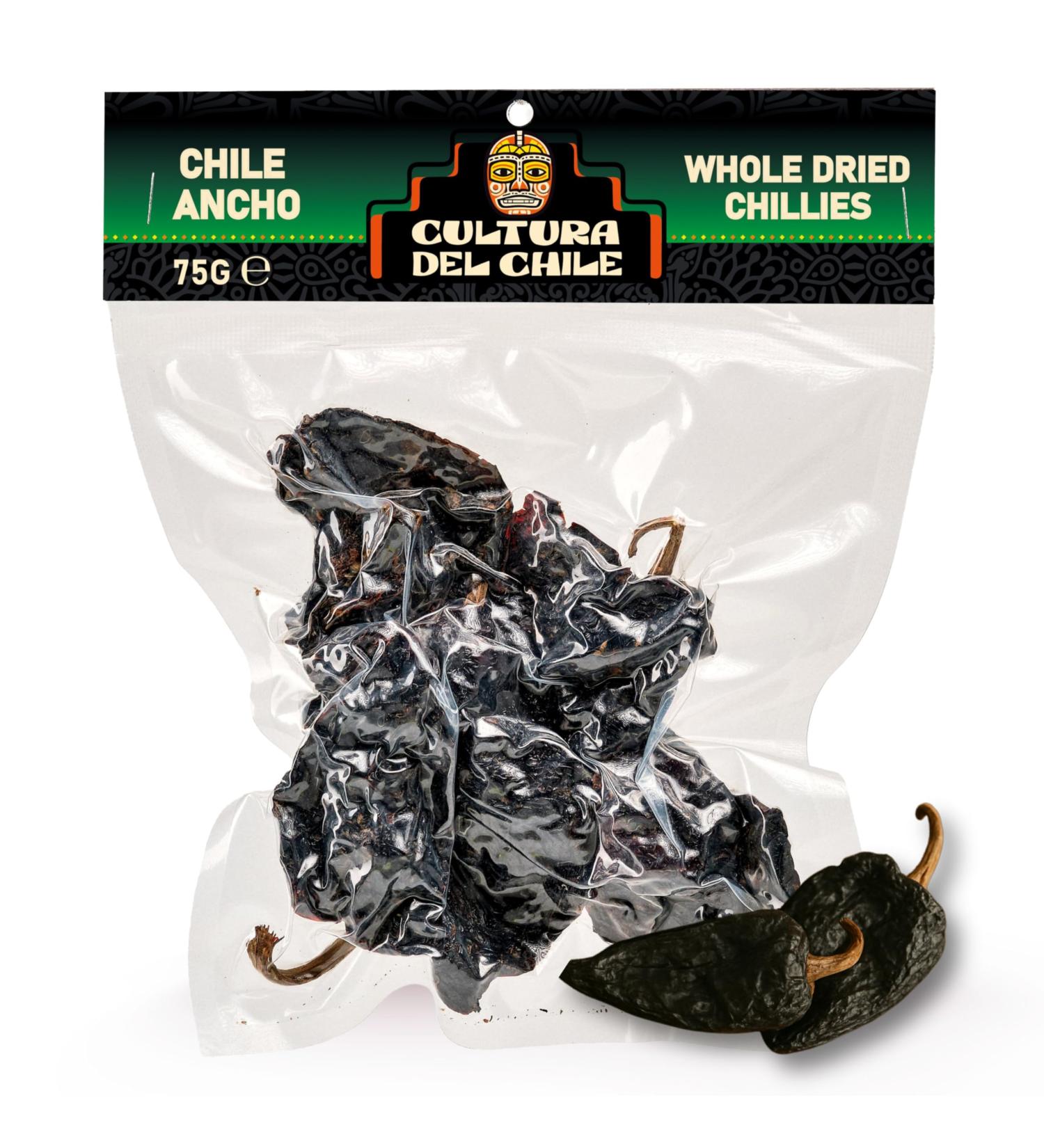  Cultura Del Chile Ancho Whole Dried Chillies 75g - All Natural Mild Heat with Smoky Fruity Flavour for Authentic Mexican Taste. Great for Bir - Buy Online on GoSupps.com