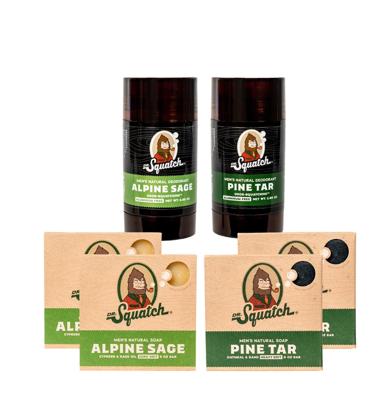 Dr. Squatch Manly Soap & Deodorant Variety Pack - Organic, Aluminum-Free Pine Tar & Alpine Sage - Buy Online on GoSupps.com