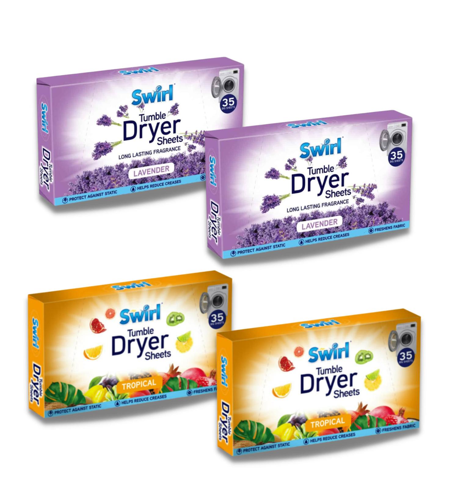 Set of 4 Scented Tumble Dryer Sheets - Lavender and Tropical | 35 Sheets Each | 140 Total - Buy Online on GoSupps.com