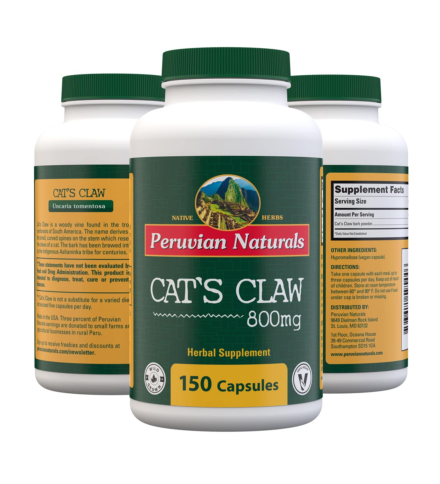 Peruvian Naturals Cat's Claw Tablets - 150 Count 800mg Vegan Supplement - Anti-Inflammatory Herbal Cat's Claw from Peru for Immune System & Joint Pain - Buy Online on GoSupps.com