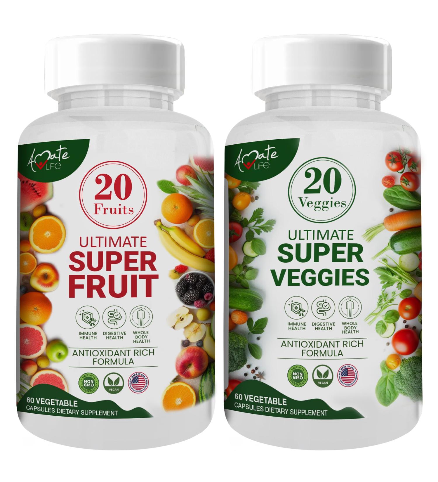 Buy Super Strength Fruit & Veggie Supplements | 70 Natural Fruits & Vegetables | Dietary Nutritional Capsules for Energy | 120 Capsules - Buy Online on GoSupps.com